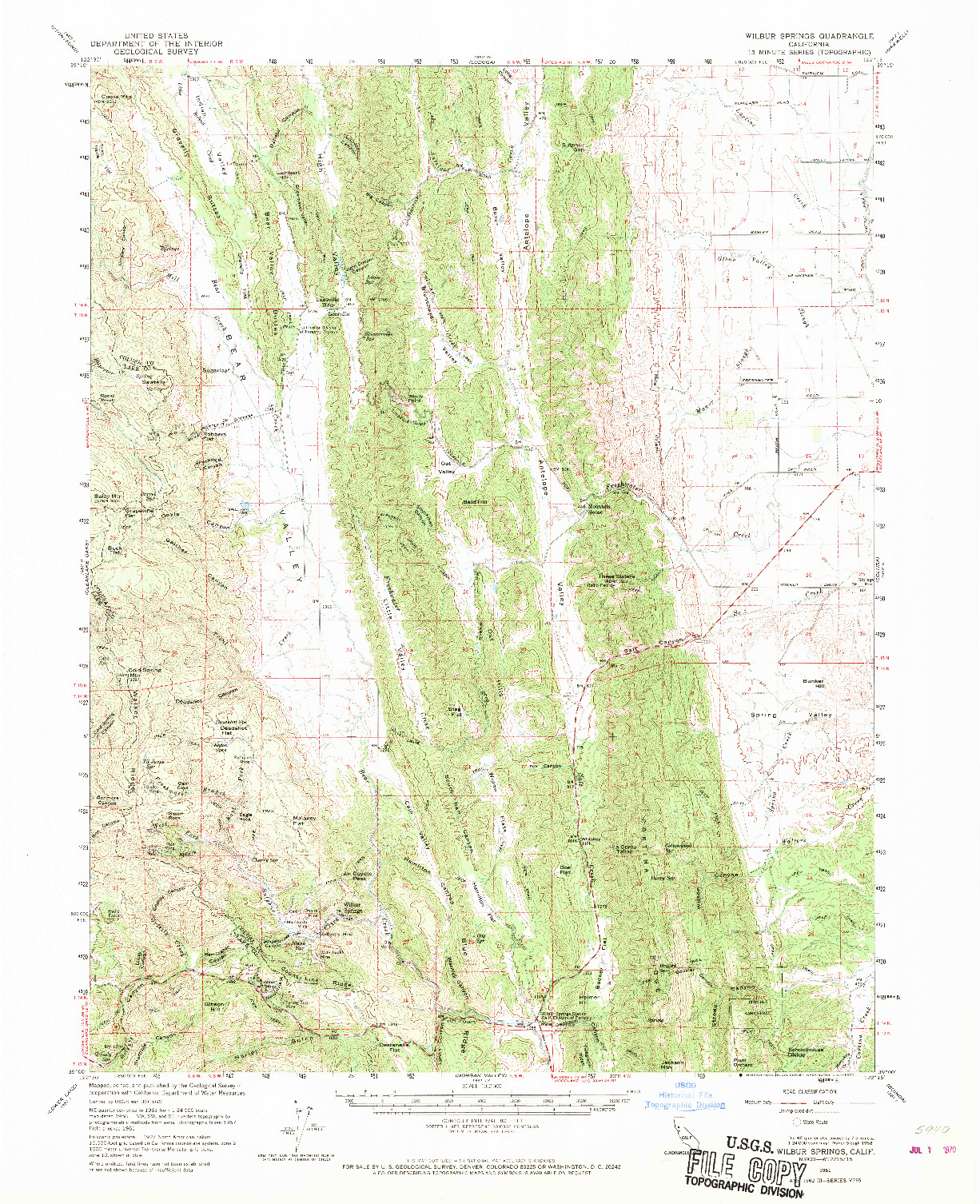 USGS 1:62500-SCALE QUADRANGLE FOR WILBUR SPRINGS, CA 1961