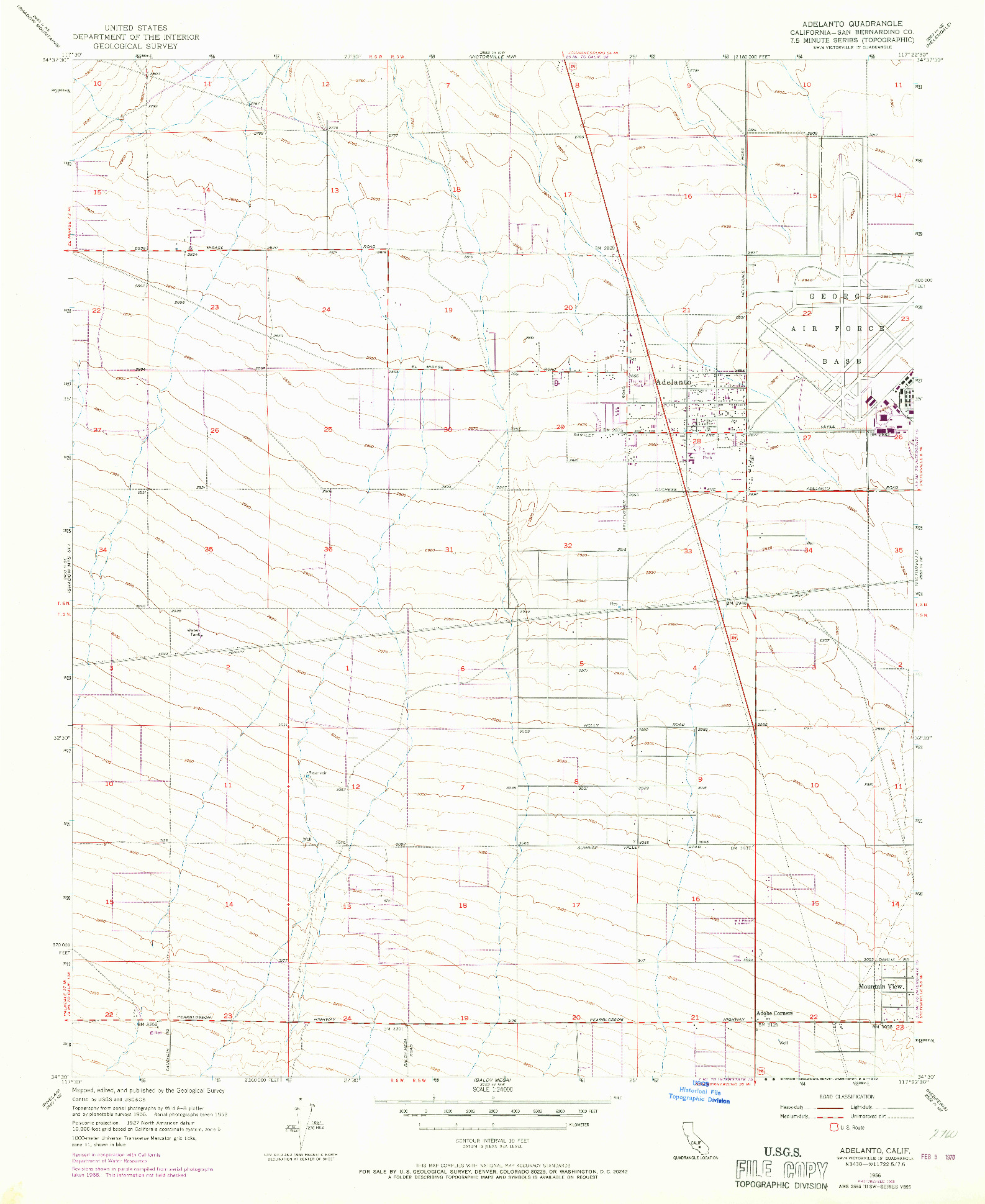 USGS 1:24000-SCALE QUADRANGLE FOR ADELANTO, CA 1956