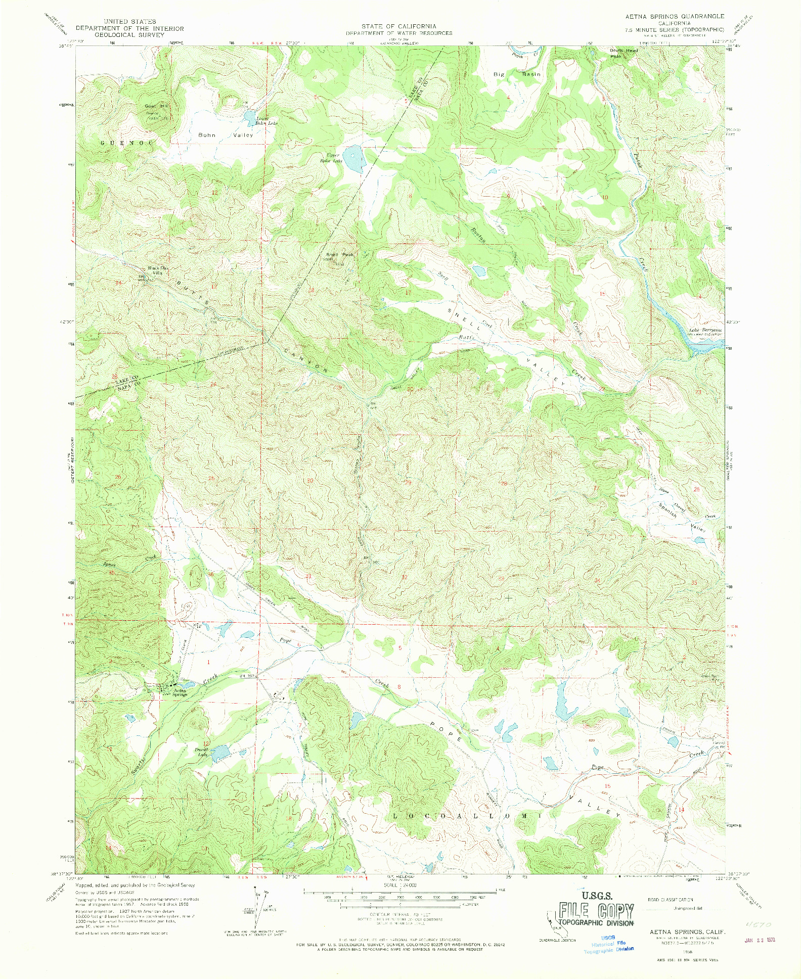 USGS 1:24000-SCALE QUADRANGLE FOR AETNA SPRINGS, CA 1958