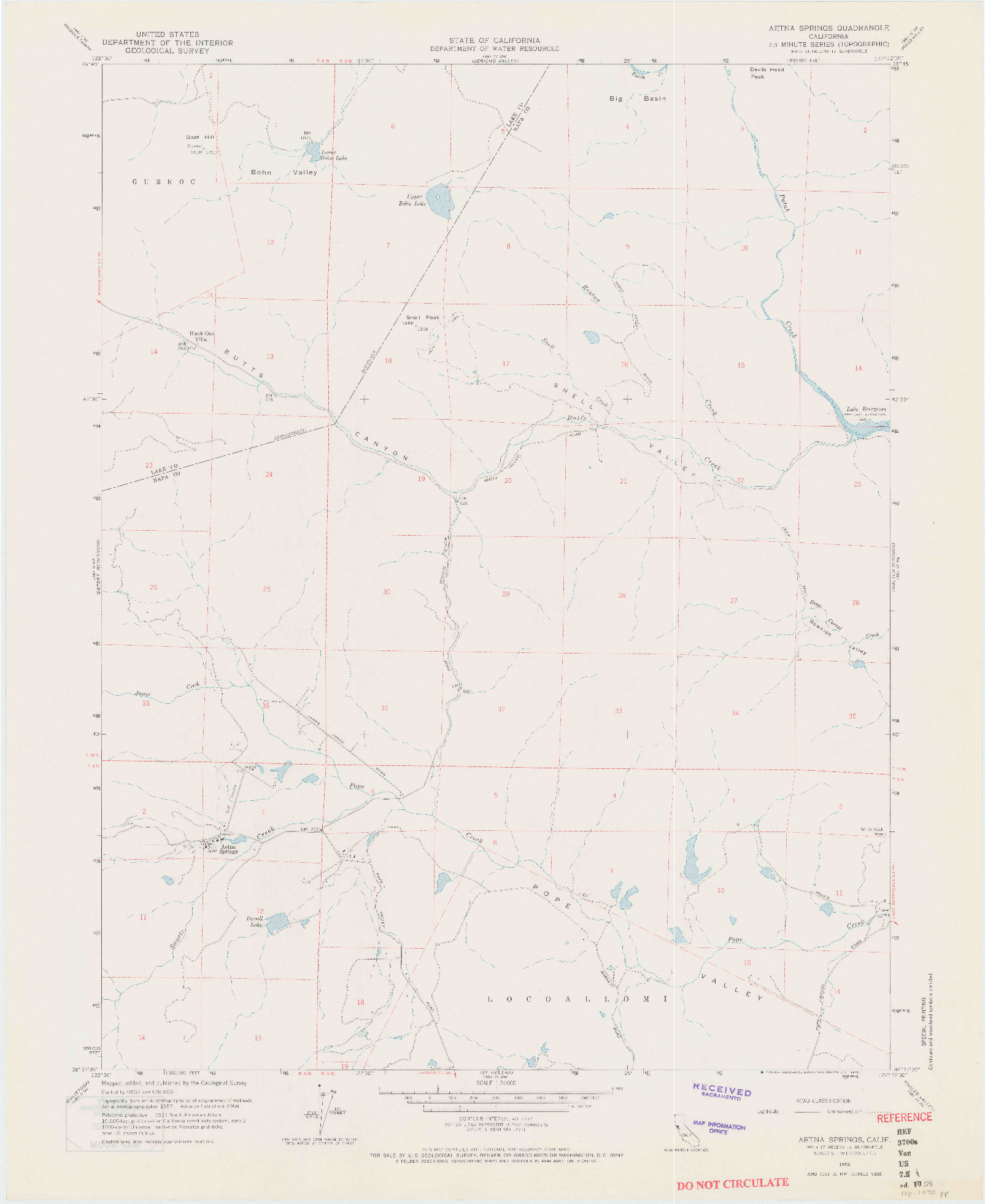 USGS 1:24000-SCALE QUADRANGLE FOR AETNA SPRINGS, CA 1958