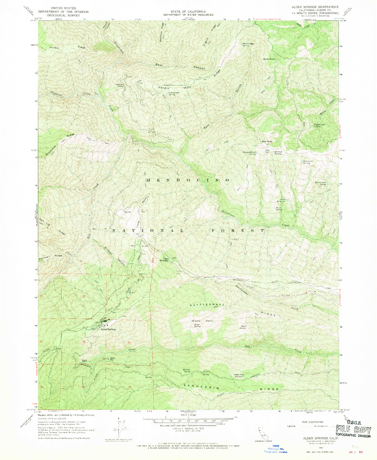 USGS 1:24000-SCALE QUADRANGLE FOR ALDER SPRINGS, CA 1967