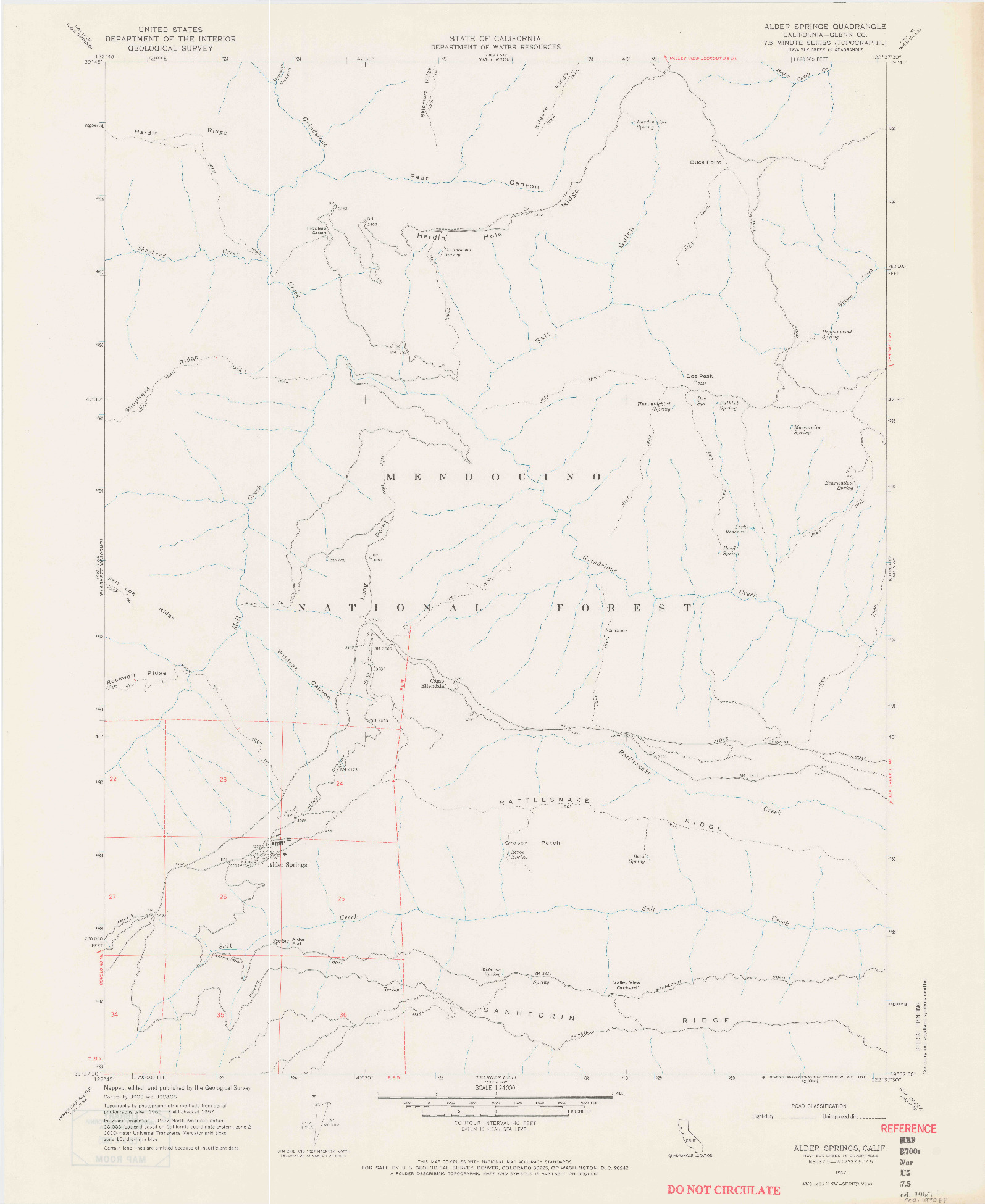 USGS 1:24000-SCALE QUADRANGLE FOR ALDER SPRINGS, CA 1967
