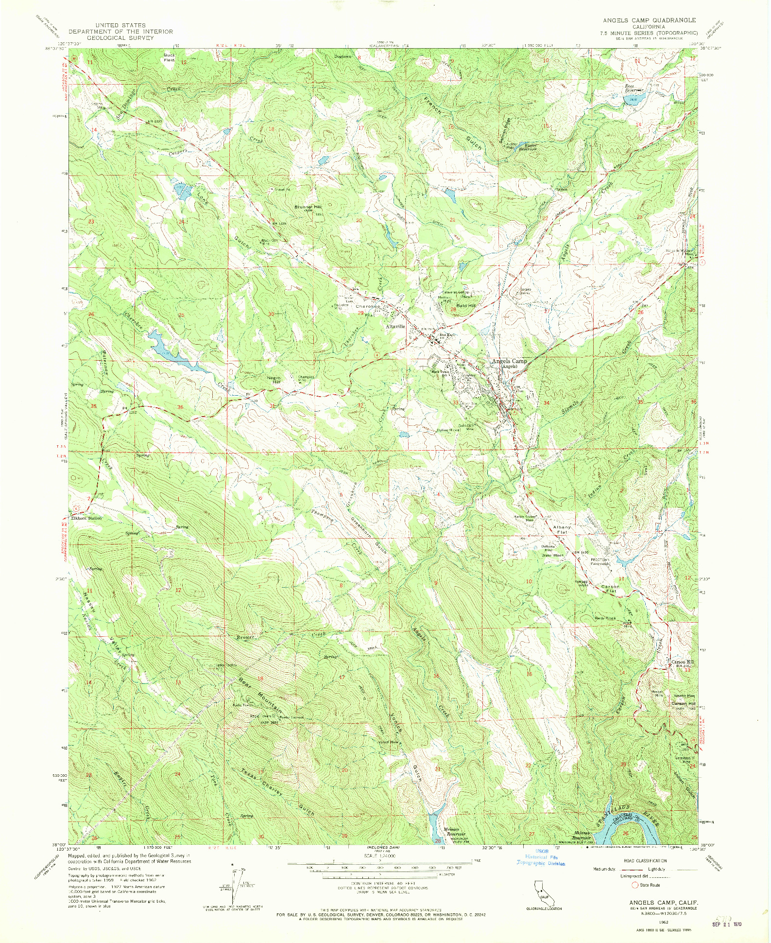 USGS 1:24000-SCALE QUADRANGLE FOR ANGELS CAMP, CA 1962