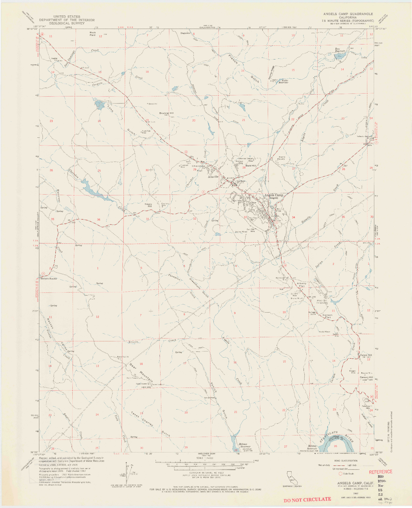 USGS 1:24000-SCALE QUADRANGLE FOR ANGELS CAMP, CA 1962