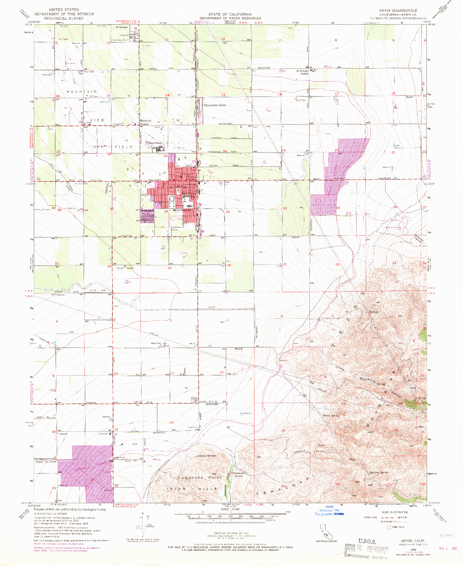 USGS 1:24000-SCALE QUADRANGLE FOR ARVIN, CA 1955