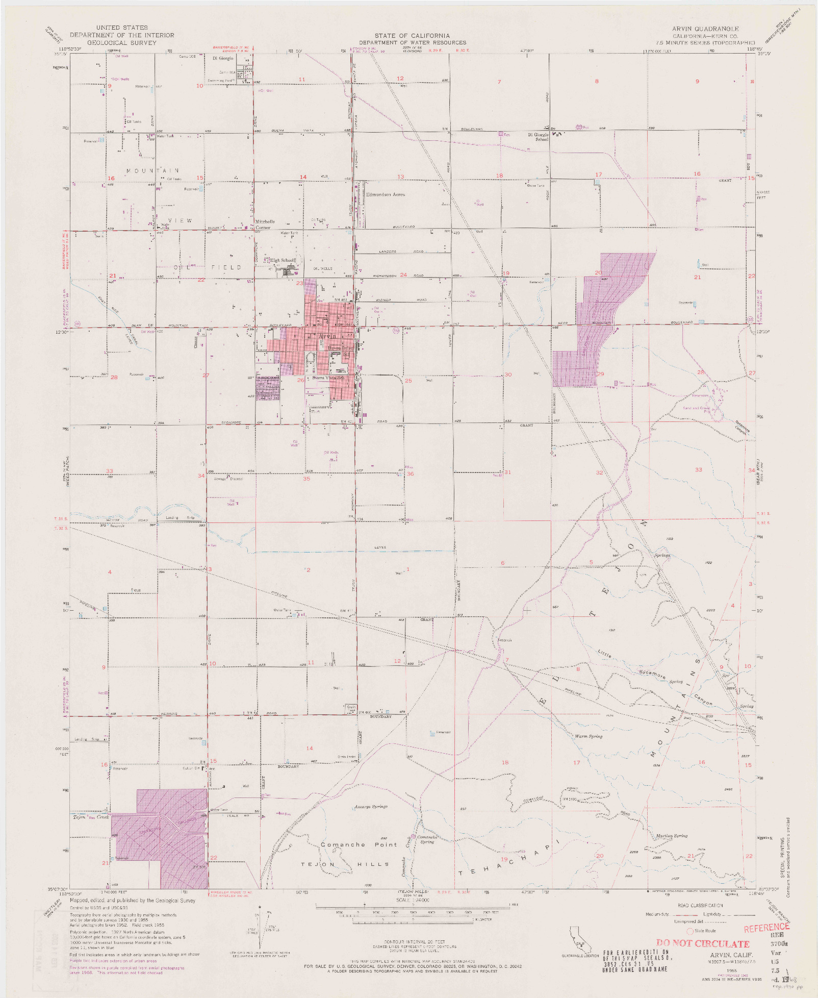USGS 1:24000-SCALE QUADRANGLE FOR ARVIN, CA 1955