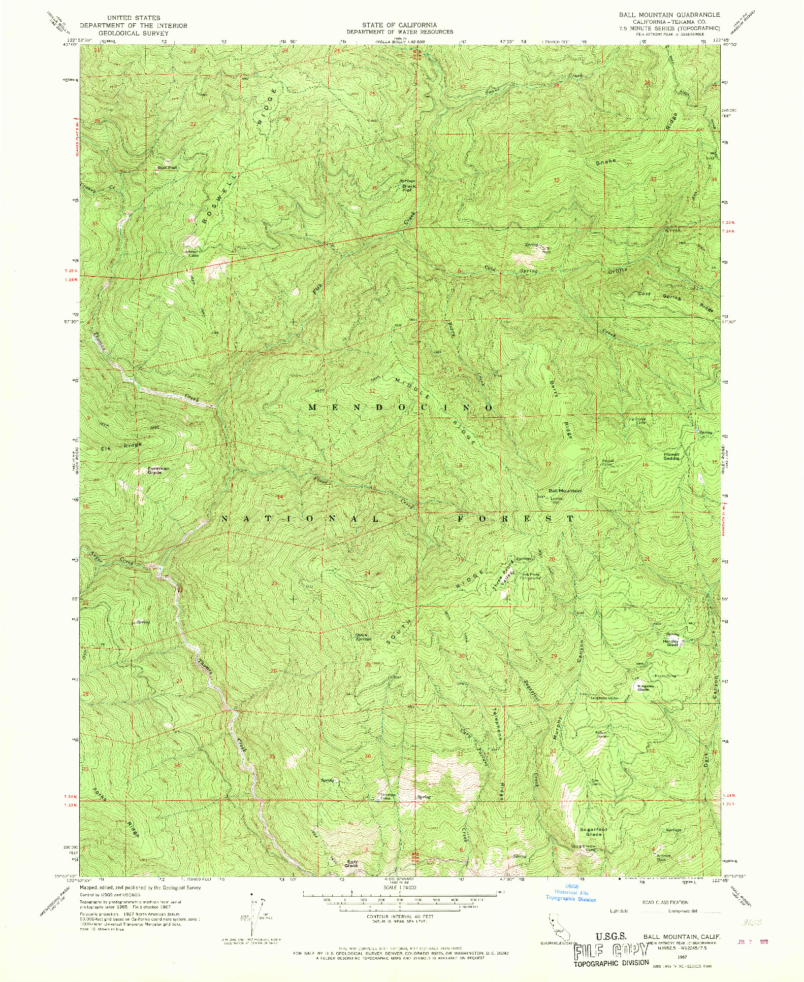 USGS 1:24000-SCALE QUADRANGLE FOR BALL MOUNTAIN, CA 1967