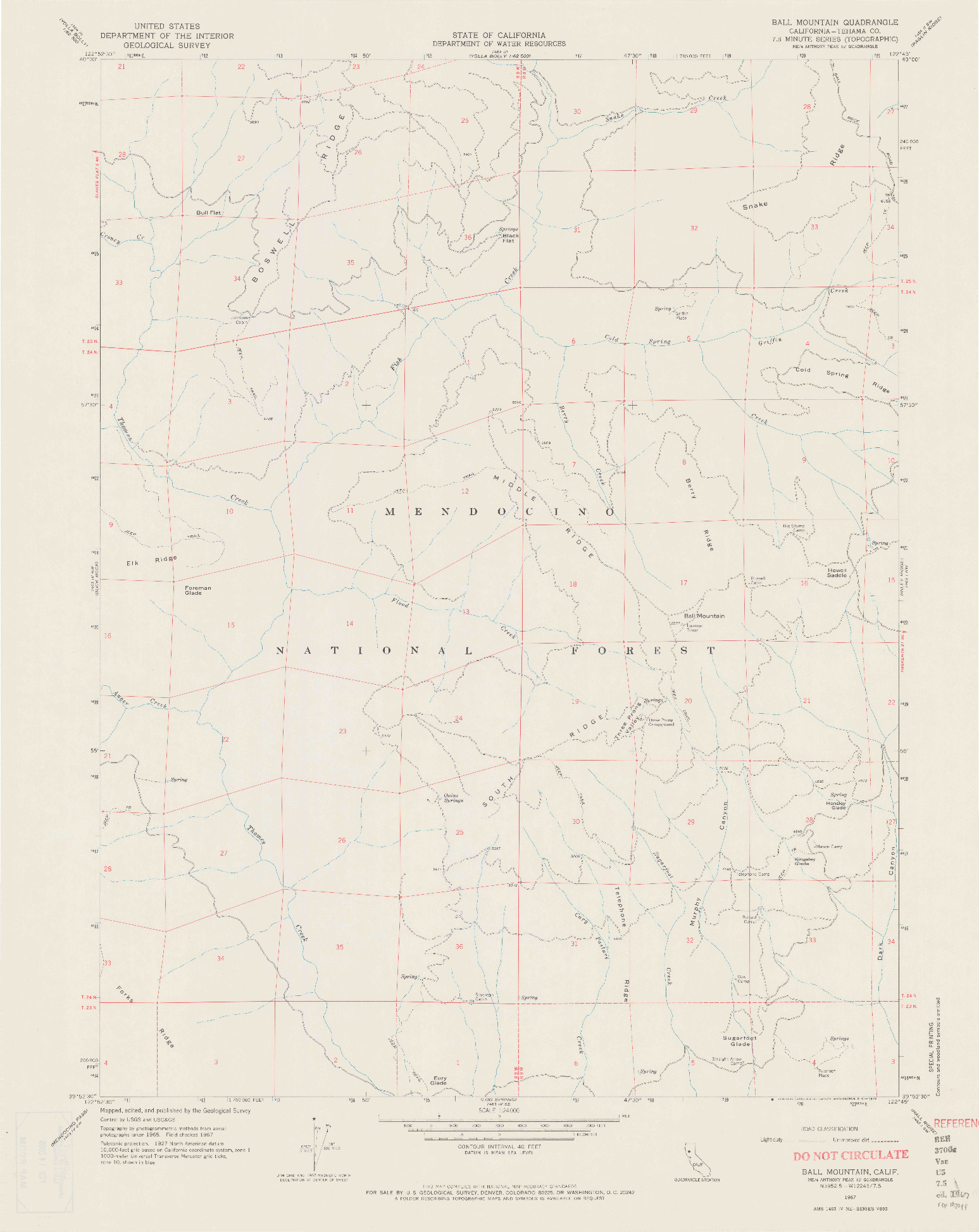 USGS 1:24000-SCALE QUADRANGLE FOR BALL MOUNTAIN, CA 1967