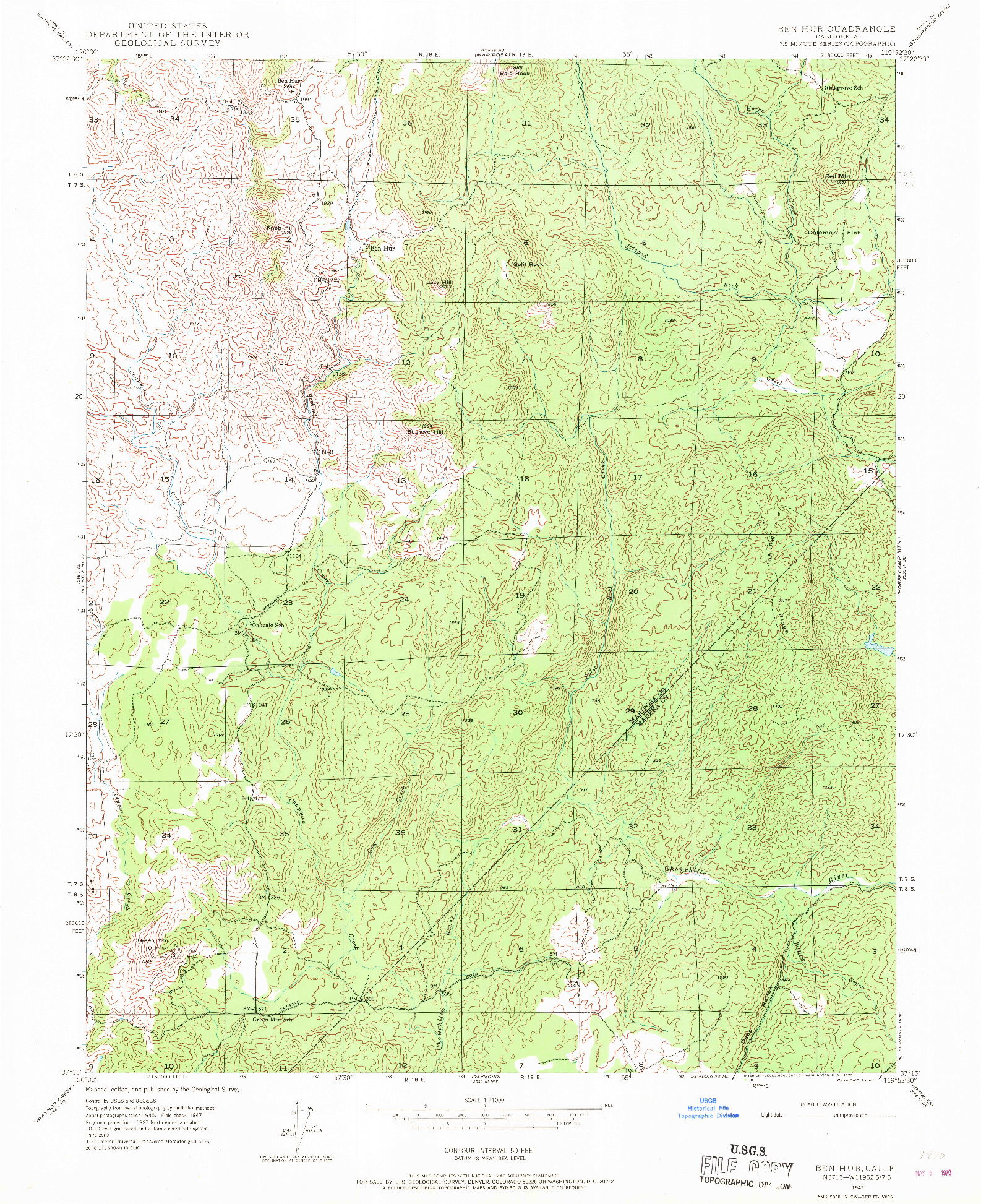 USGS 1:24000-SCALE QUADRANGLE FOR BEN HUR, CA 1947