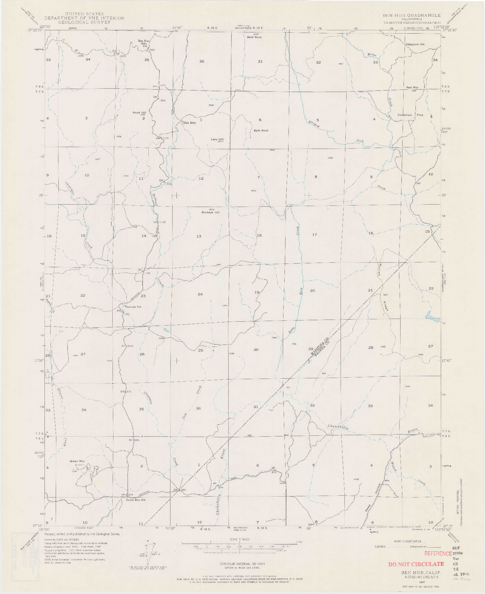 USGS 1:24000-SCALE QUADRANGLE FOR BEN HUR, CA 1947