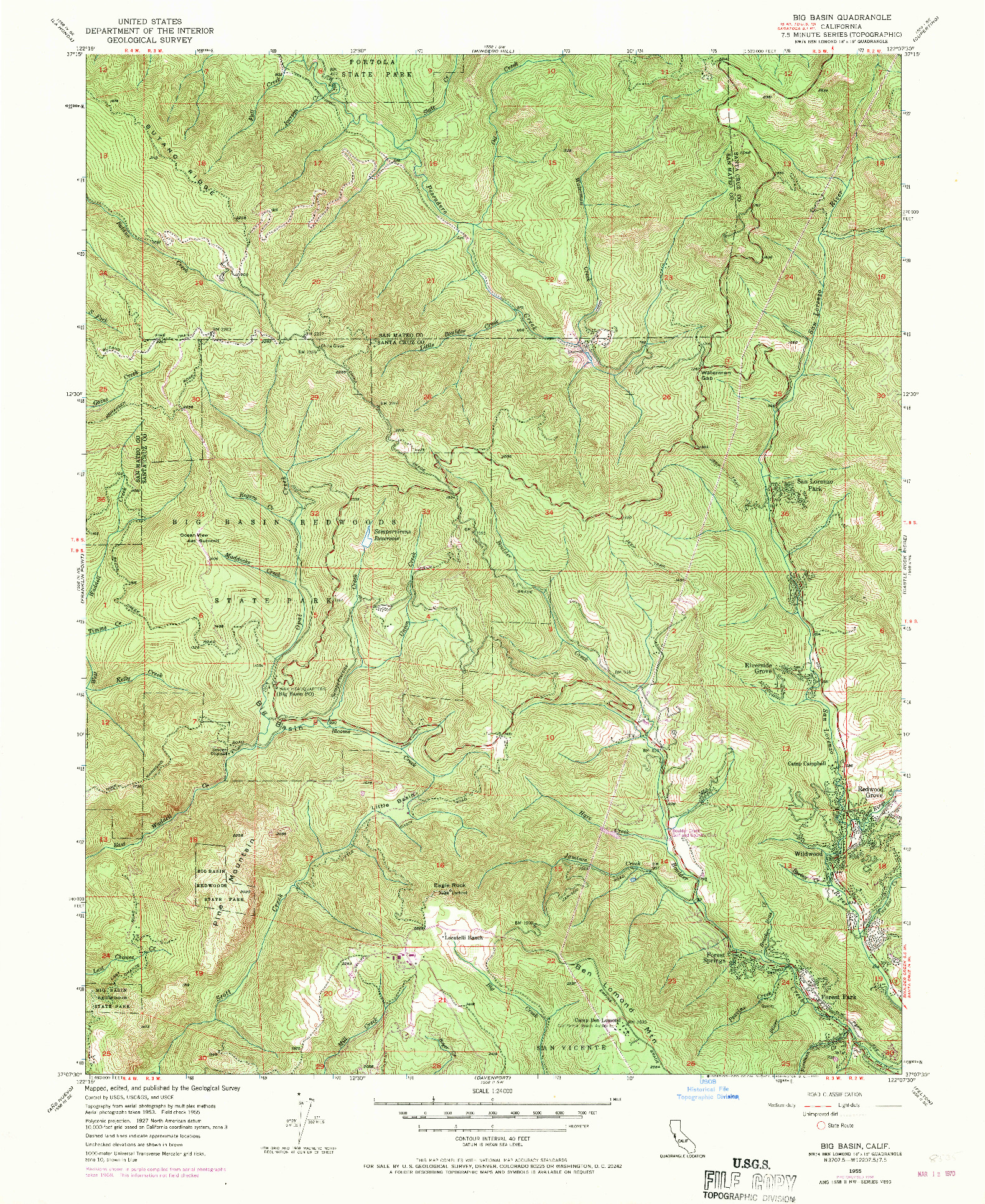 USGS 1:24000-SCALE QUADRANGLE FOR BIG BASIN, CA 1955