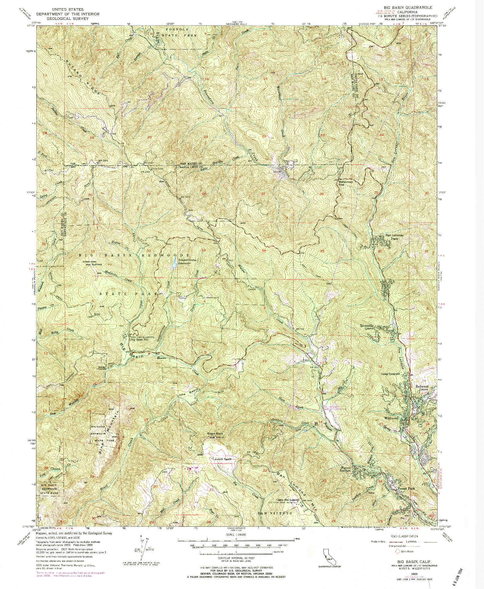 USGS 1:24000-SCALE QUADRANGLE FOR BIG BASIN, CA 1955