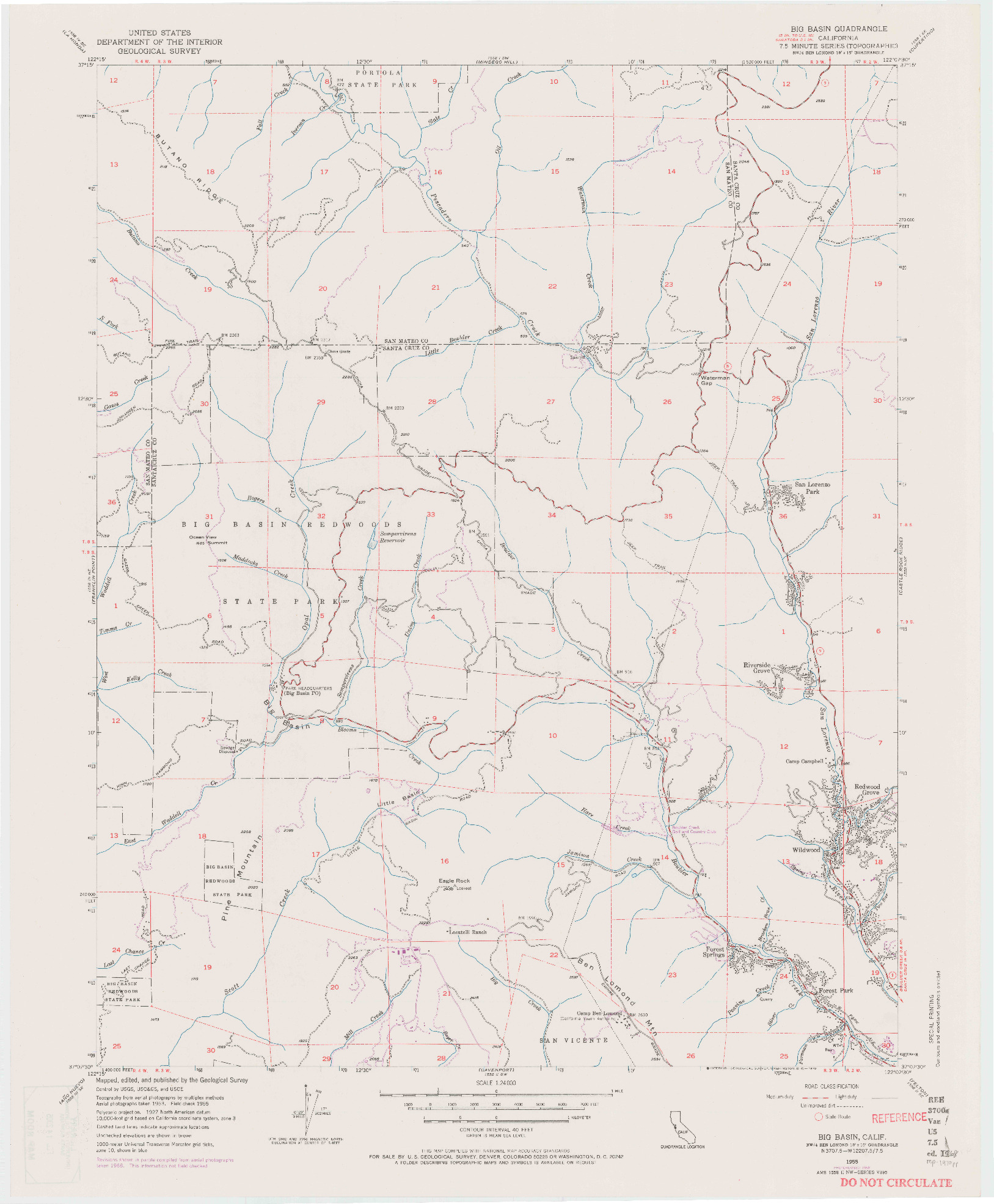 USGS 1:24000-SCALE QUADRANGLE FOR BIG BASIN, CA 1955