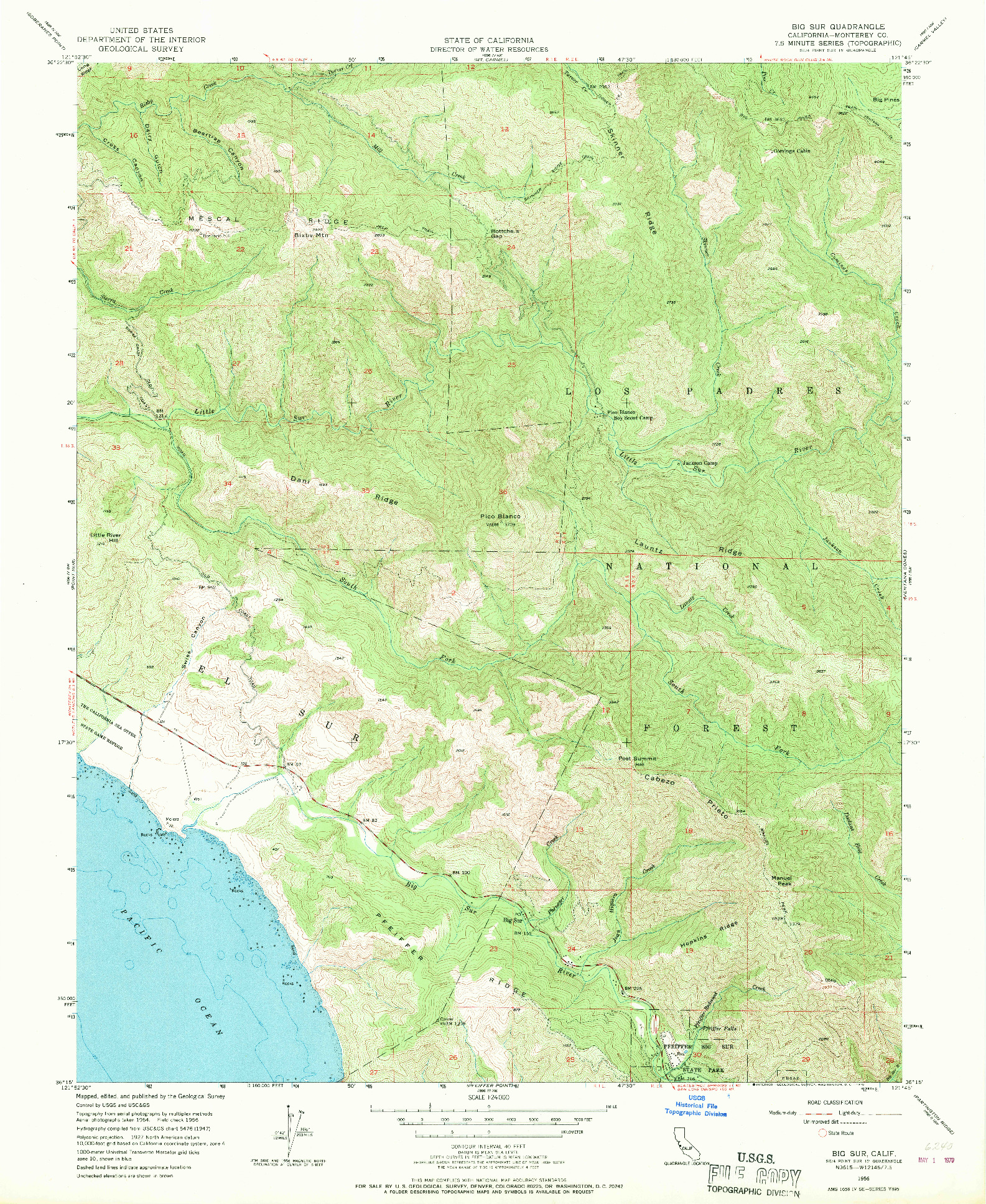 USGS 1:24000-SCALE QUADRANGLE FOR BIG SUR, CA 1956