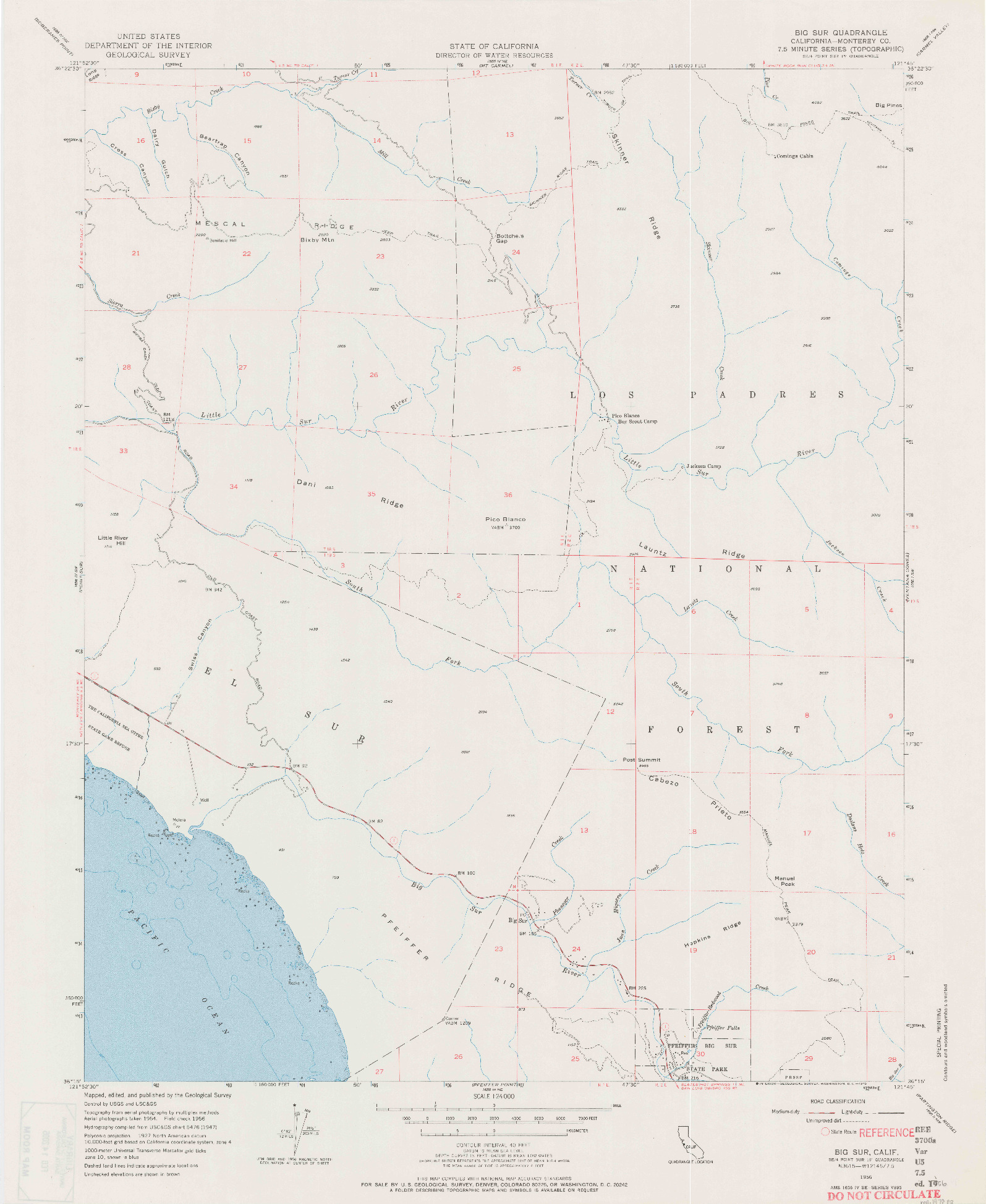 USGS 1:24000-SCALE QUADRANGLE FOR BIG SUR, CA 1956