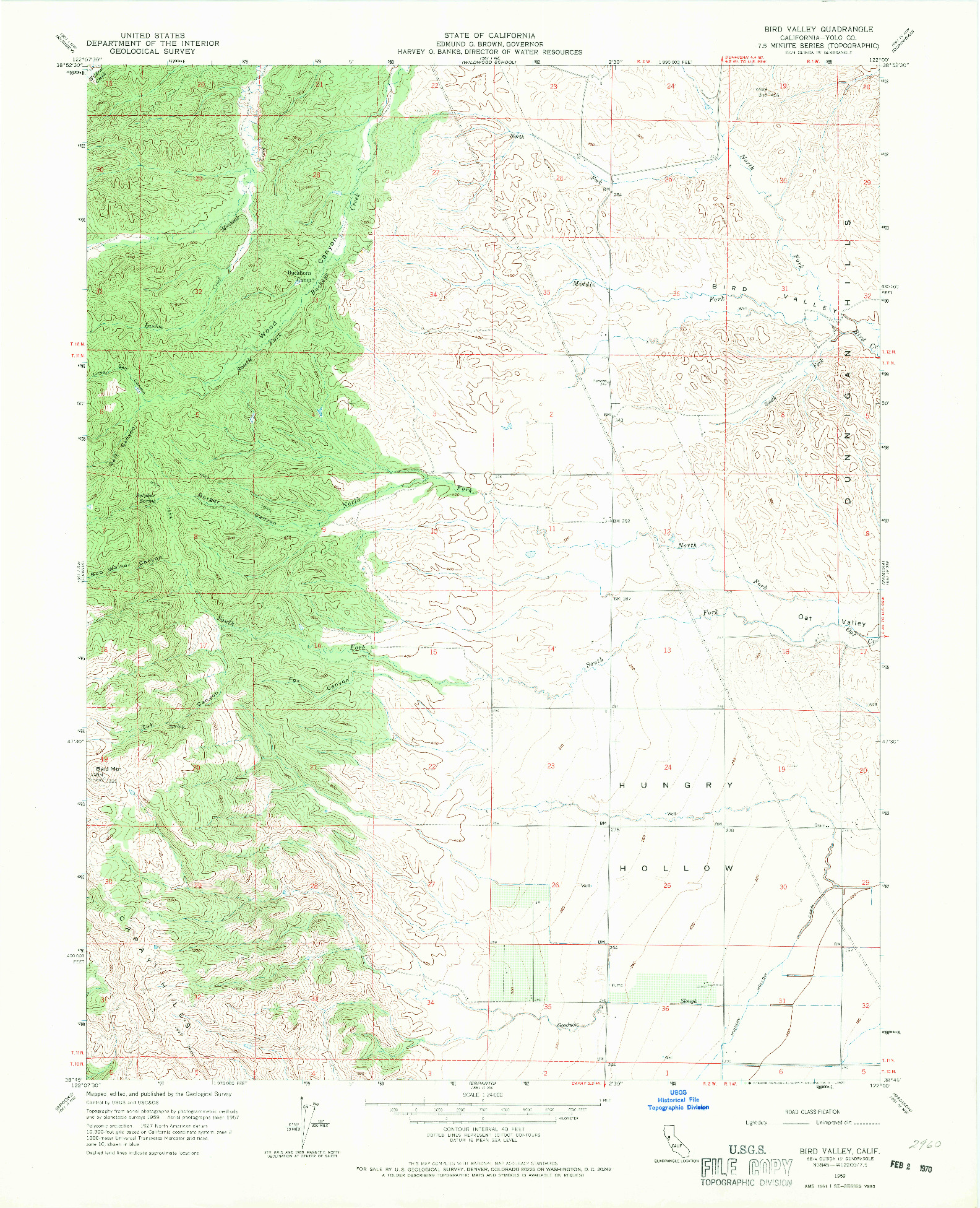 USGS 1:24000-SCALE QUADRANGLE FOR BIRD VALLEY, CA 1959