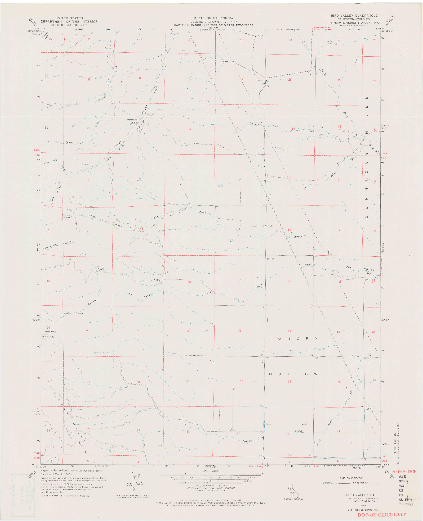 USGS 1:24000-SCALE QUADRANGLE FOR BIRD VALLEY, CA 1959