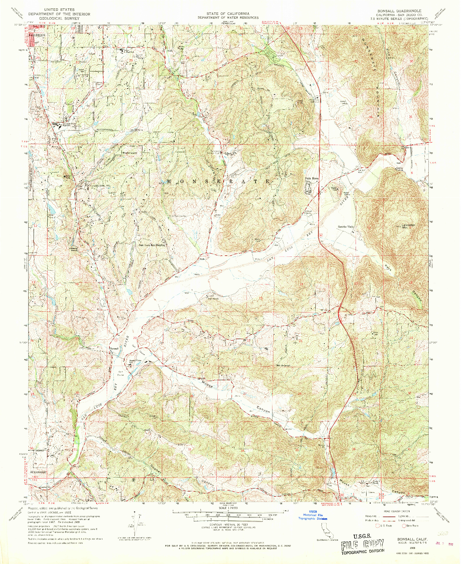 USGS 1:24000-SCALE QUADRANGLE FOR BONSALL, CA 1968