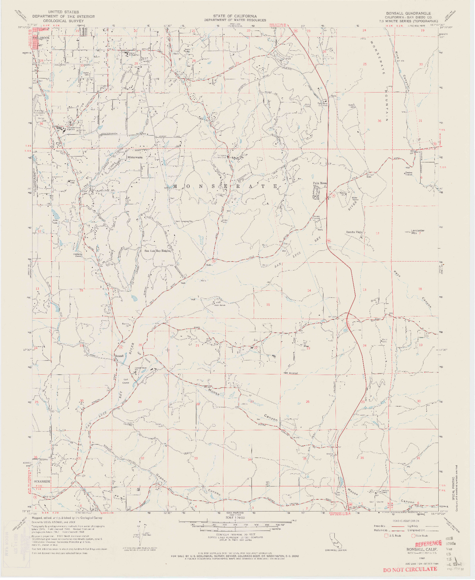 USGS 1:24000-SCALE QUADRANGLE FOR BONSALL, CA 1968