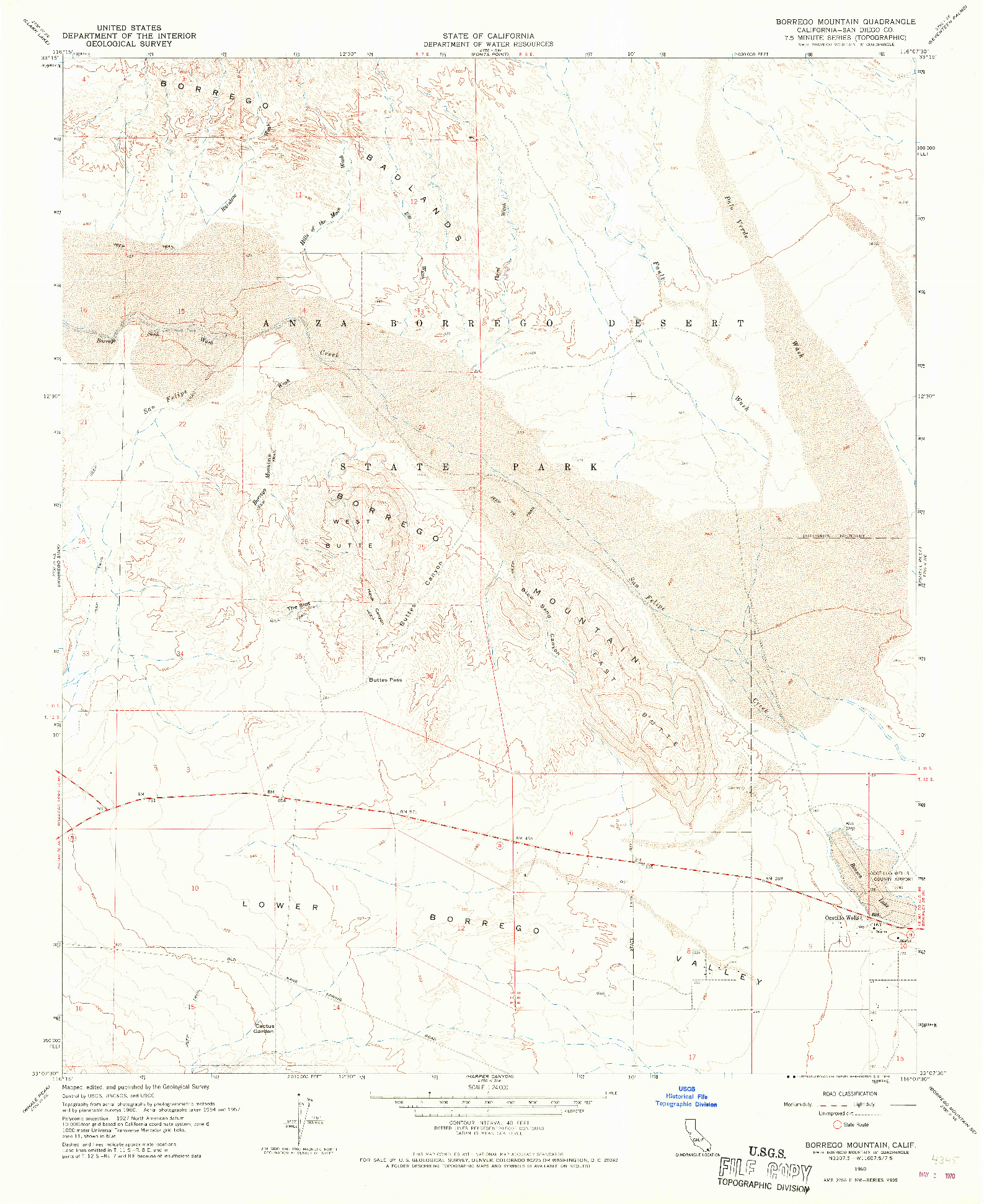 USGS 1:24000-SCALE QUADRANGLE FOR BORREGO MOUNTAIN, CA 1960