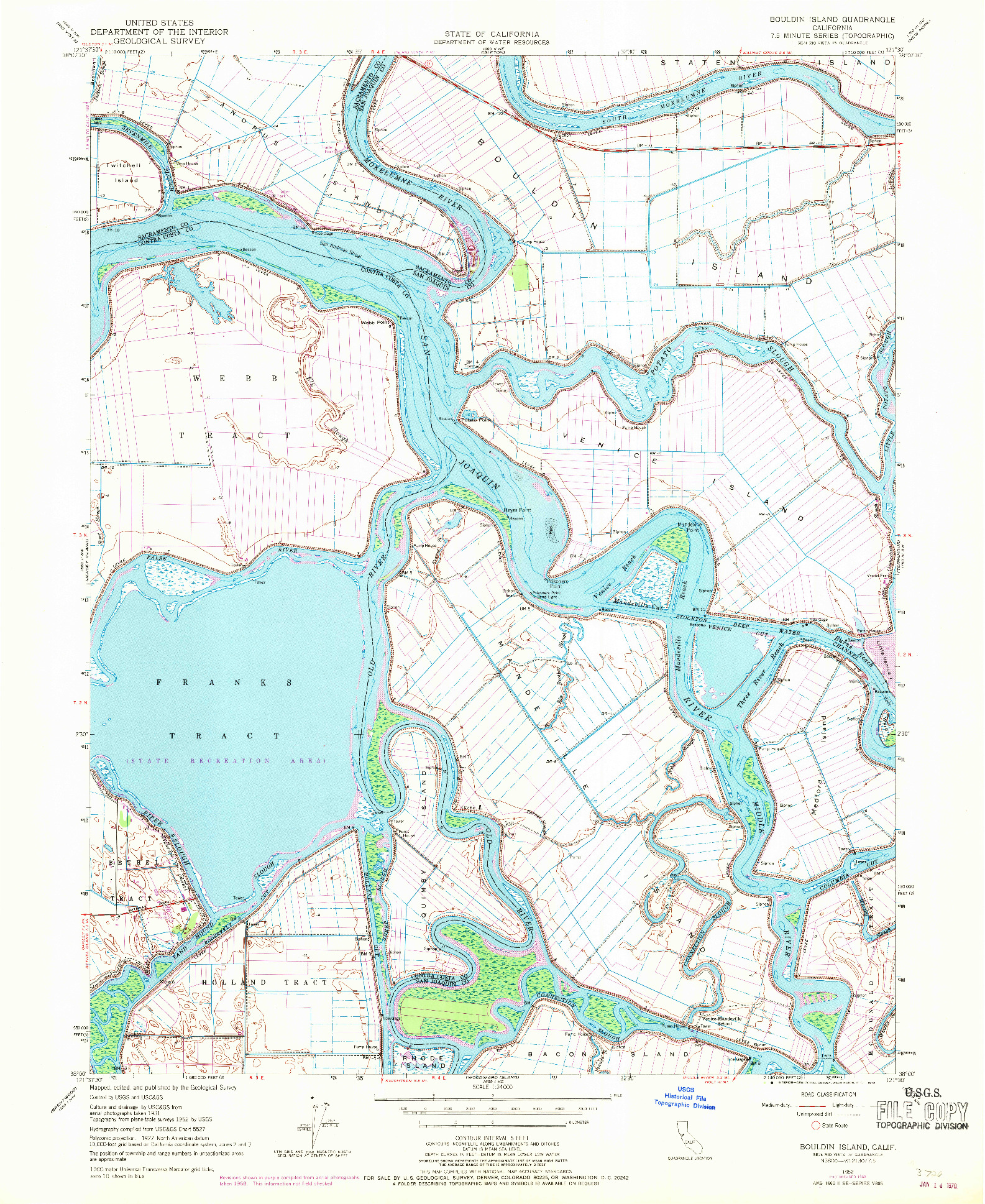 USGS 1:24000-SCALE QUADRANGLE FOR BOULDIN ISLAND, CA 1952