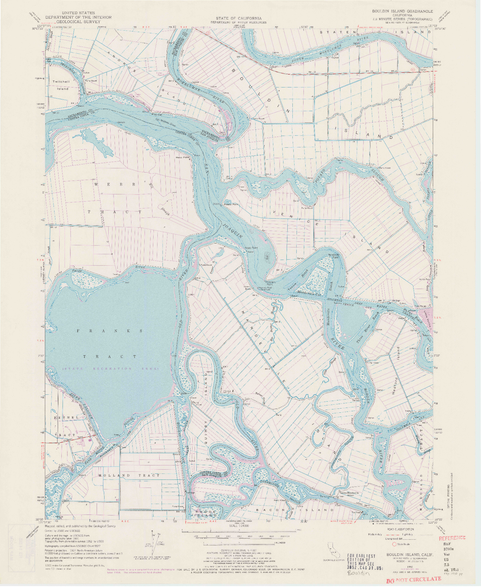 USGS 1:24000-SCALE QUADRANGLE FOR BOULDIN ISLAND, CA 1952