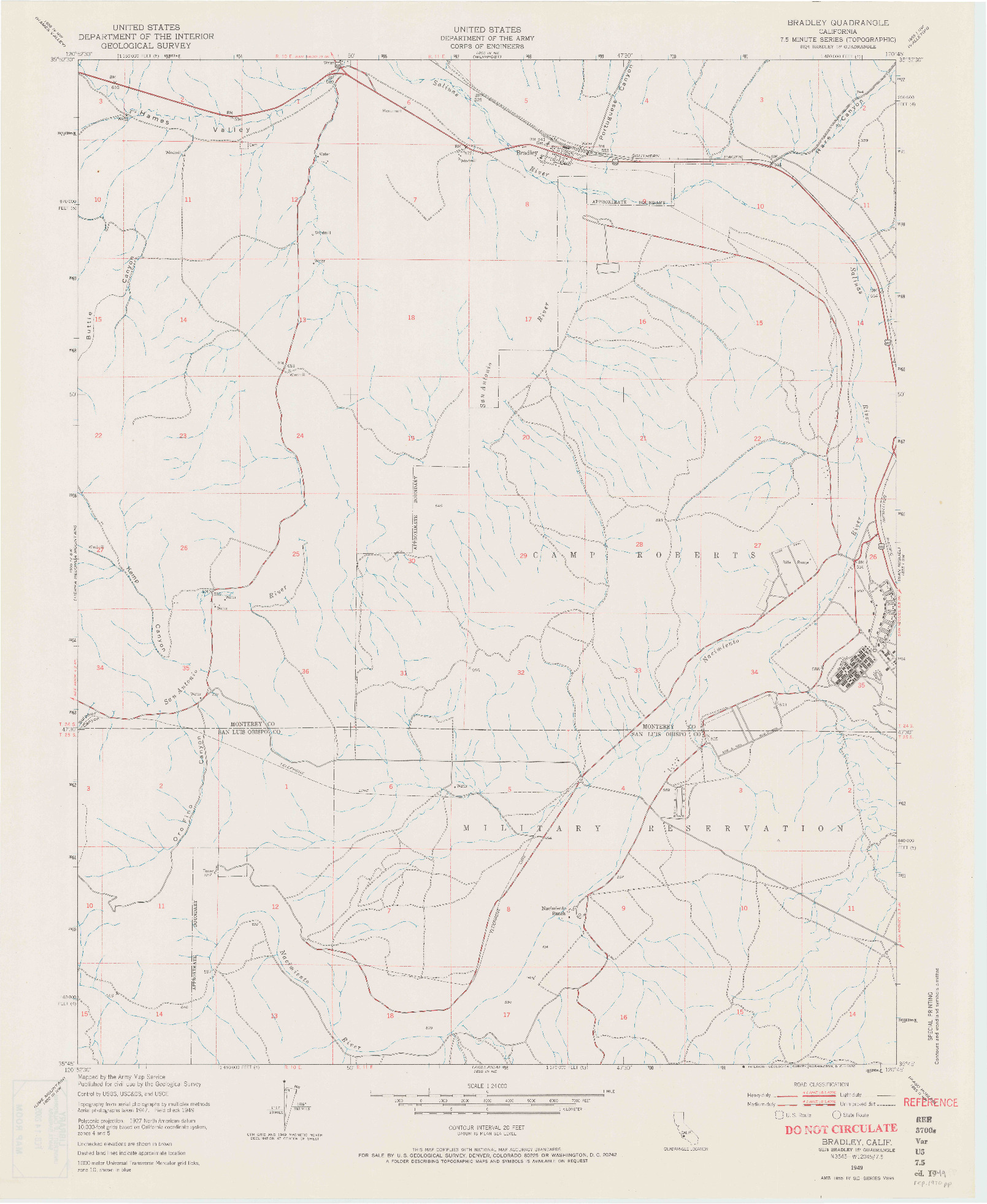 USGS 1:24000-SCALE QUADRANGLE FOR BRADLEY, CA 1949