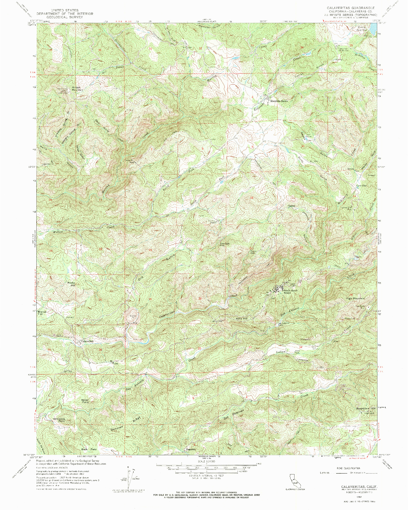 USGS 1:24000-SCALE QUADRANGLE FOR CALAVERITAS, CA 1962