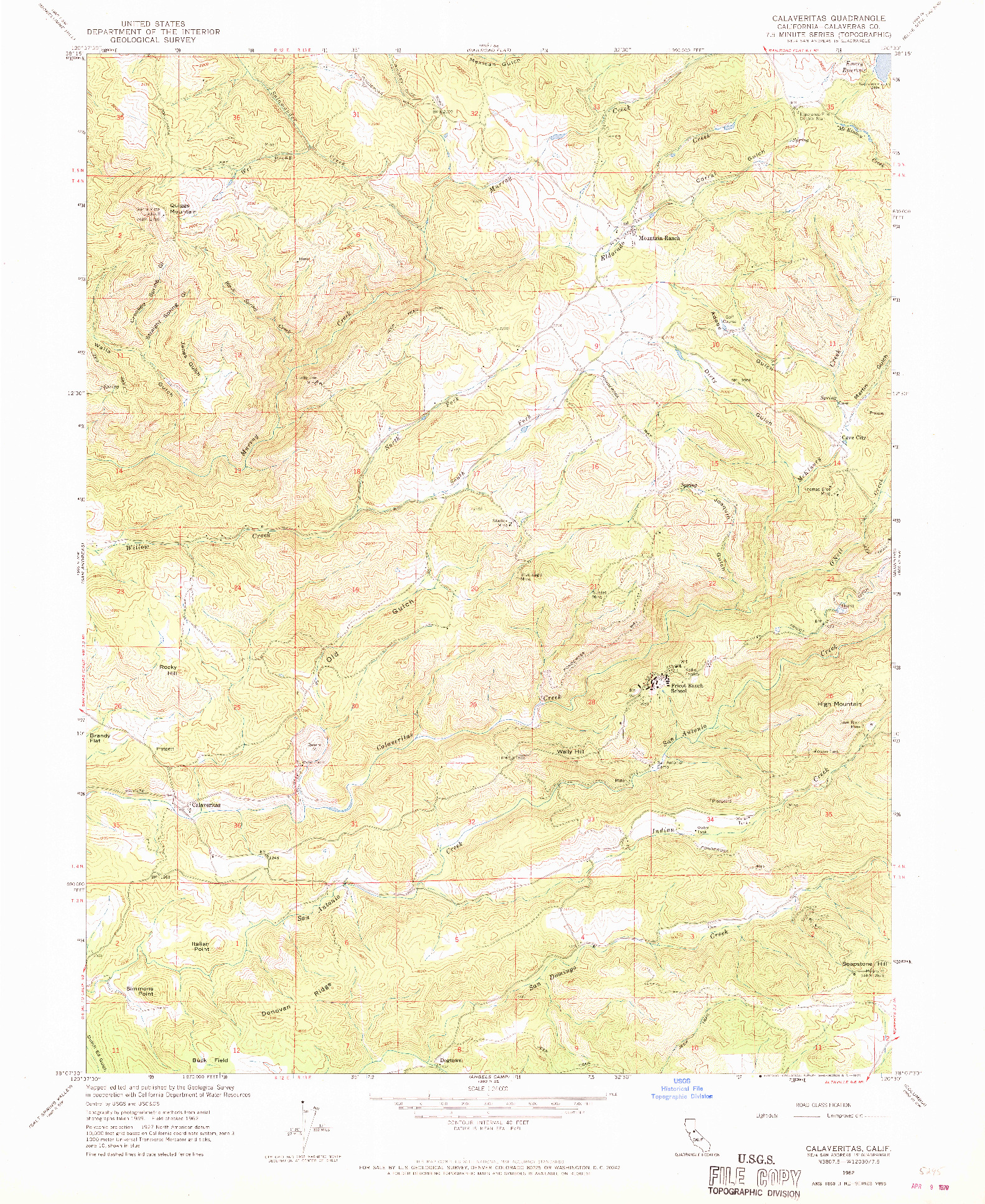 USGS 1:24000-SCALE QUADRANGLE FOR CALAVERITAS, CA 1962