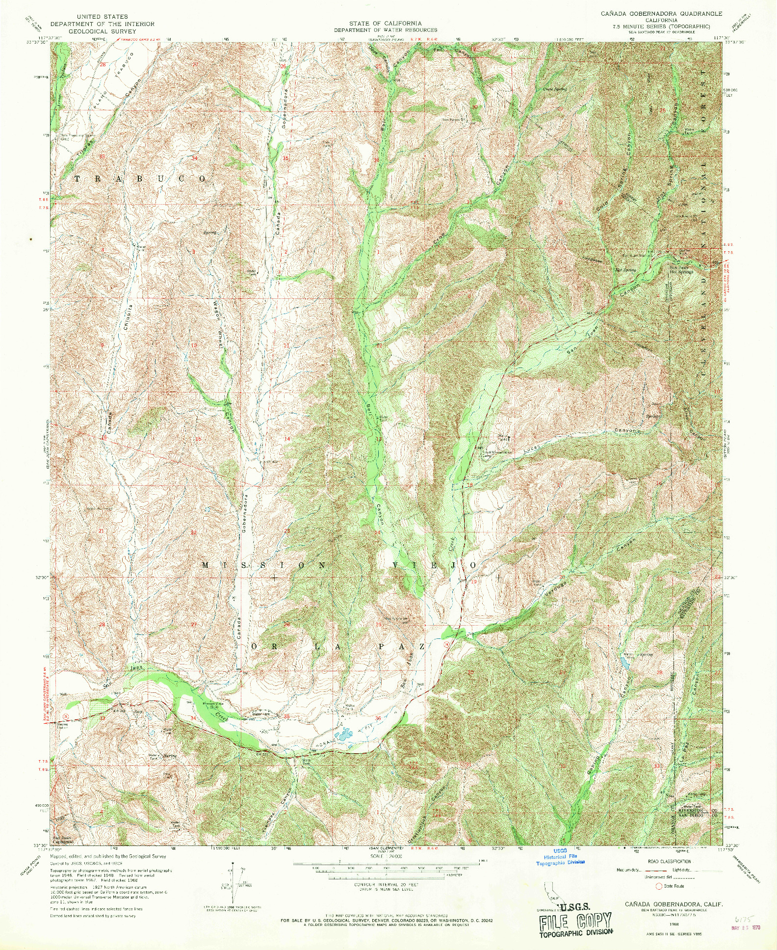 USGS 1:24000-SCALE QUADRANGLE FOR CANADA GOBERNADORA, CA 1968