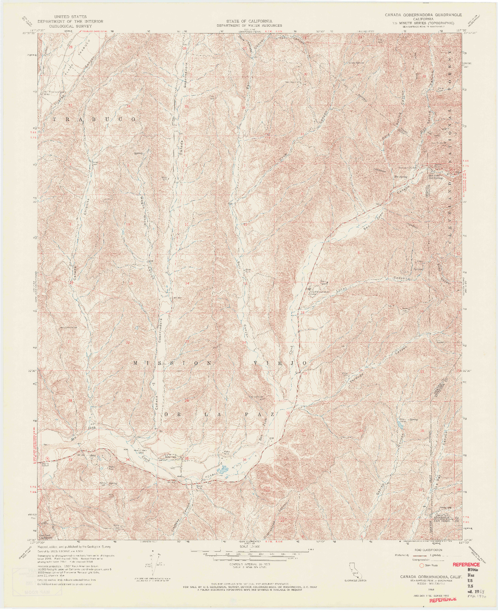USGS 1:24000-SCALE QUADRANGLE FOR CANADA GOBERNADORA, CA 1968