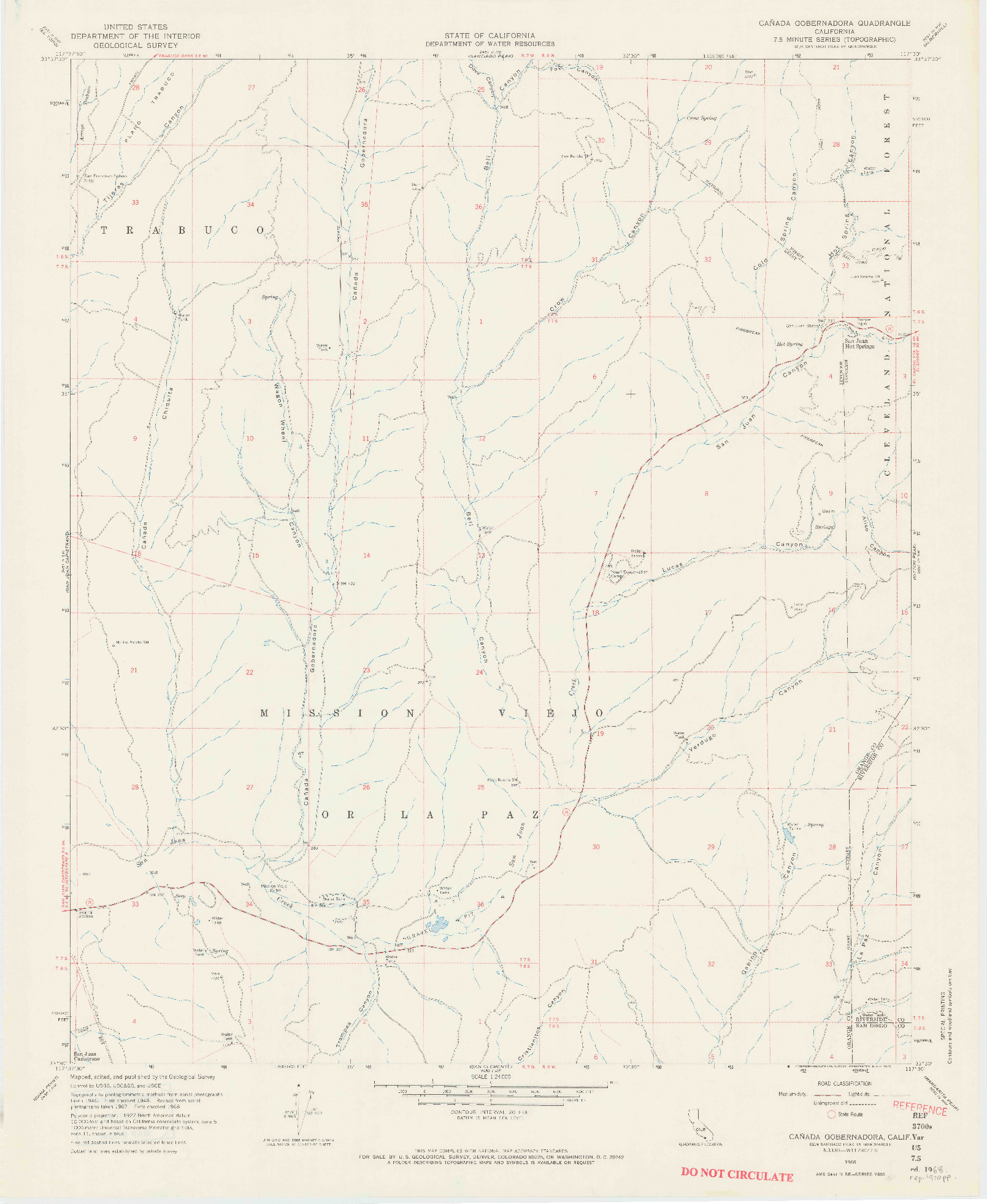 USGS 1:24000-SCALE QUADRANGLE FOR CANADA GOBERNADORA, CA 1968