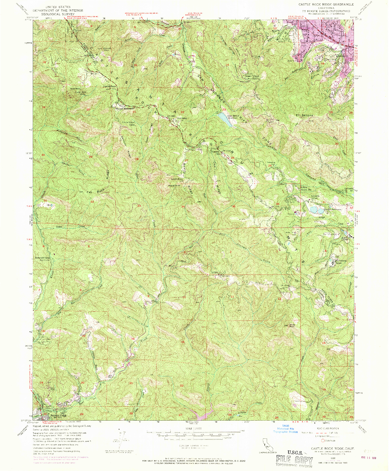 USGS 1:24000-SCALE QUADRANGLE FOR CASTLE ROCK RIDGE, CA 1955