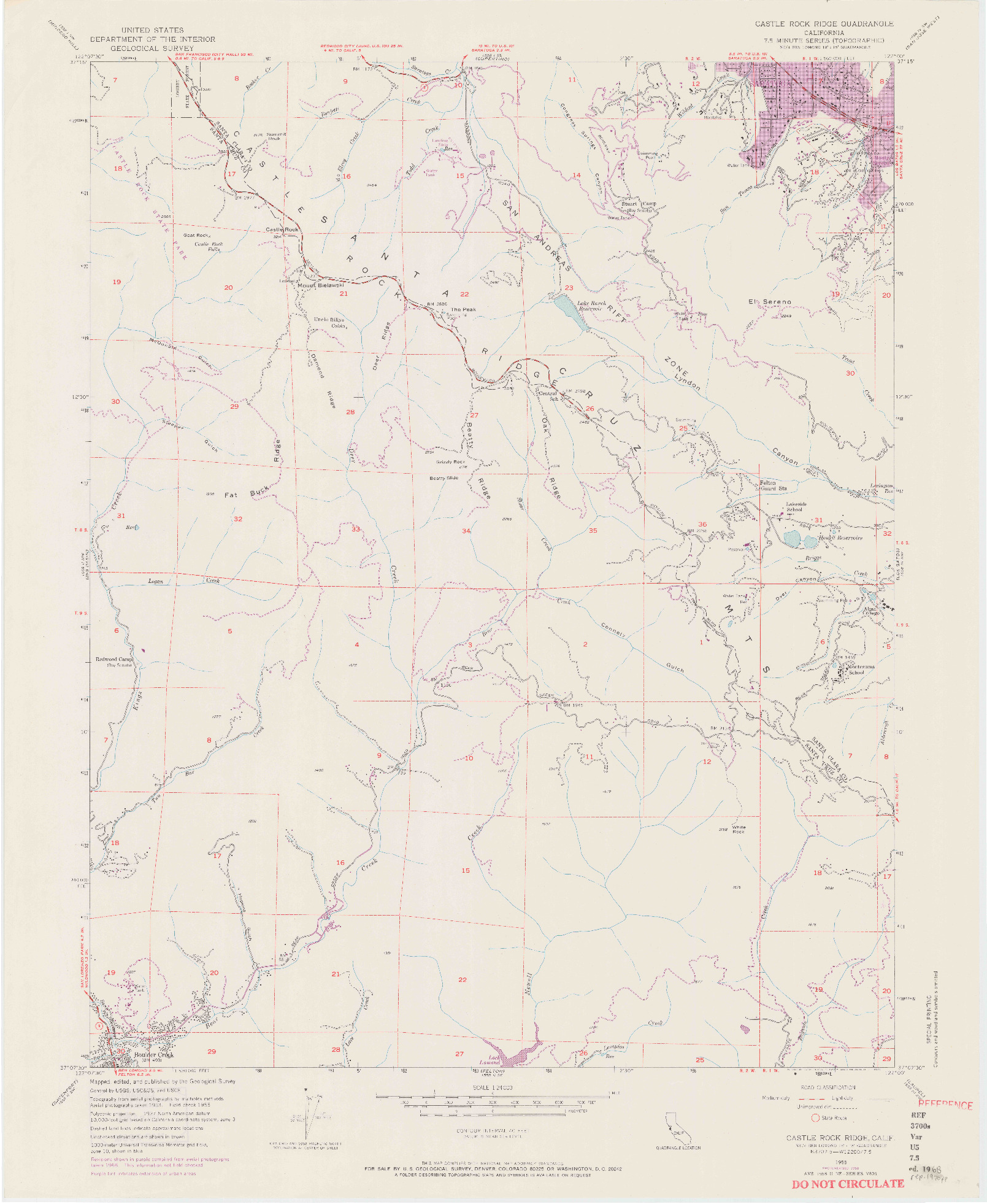 USGS 1:24000-SCALE QUADRANGLE FOR CASTLE ROCK RIDGE, CA 1955