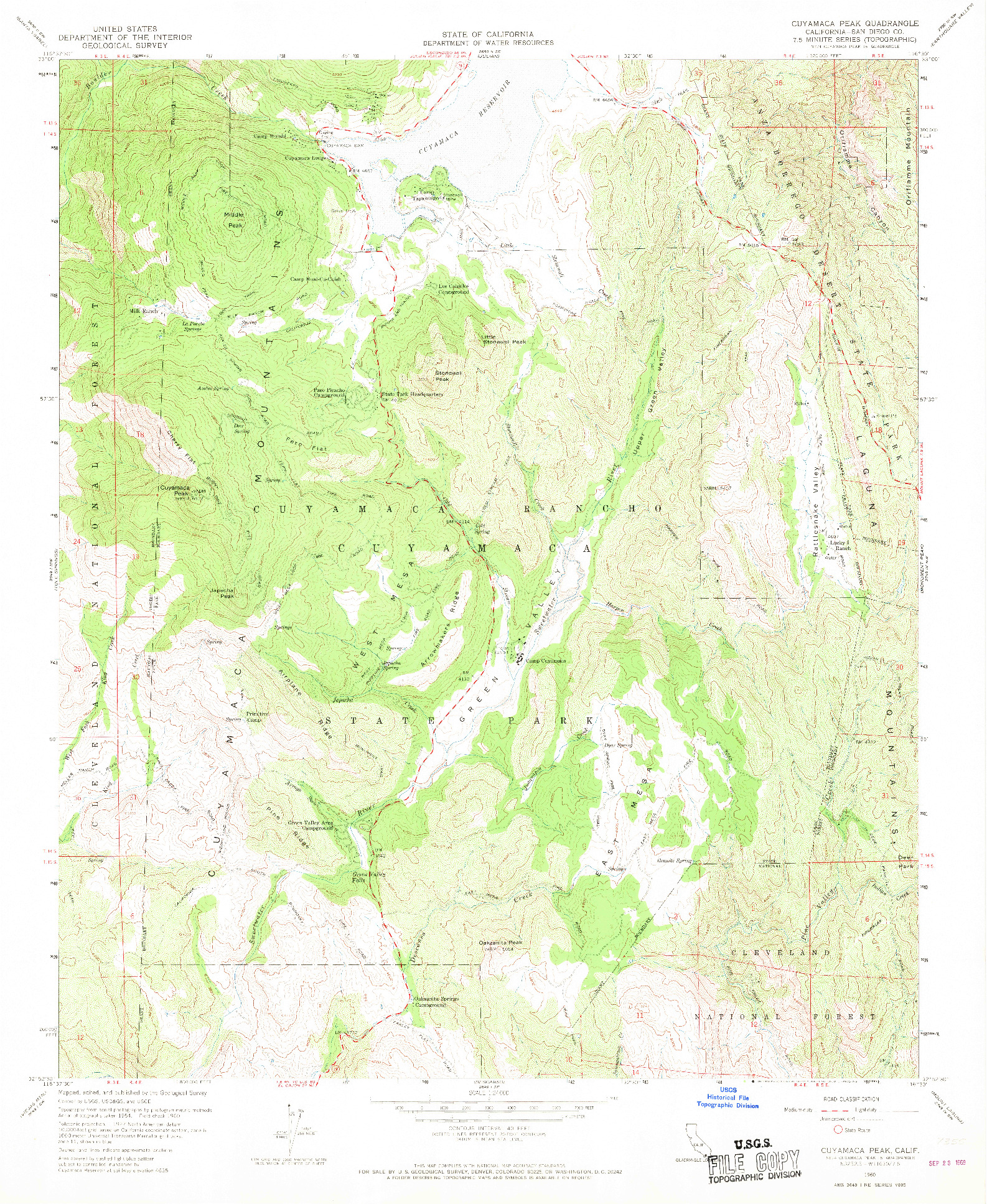 USGS 1:24000-SCALE QUADRANGLE FOR CUYAMACA PEAK, CA 1960