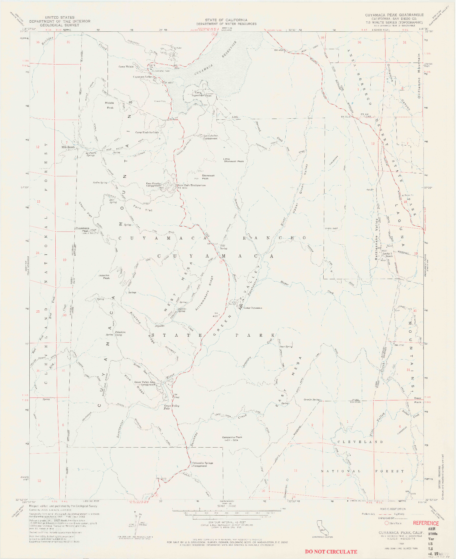 USGS 1:24000-SCALE QUADRANGLE FOR CUYAMACA PEAK, CA 1960
