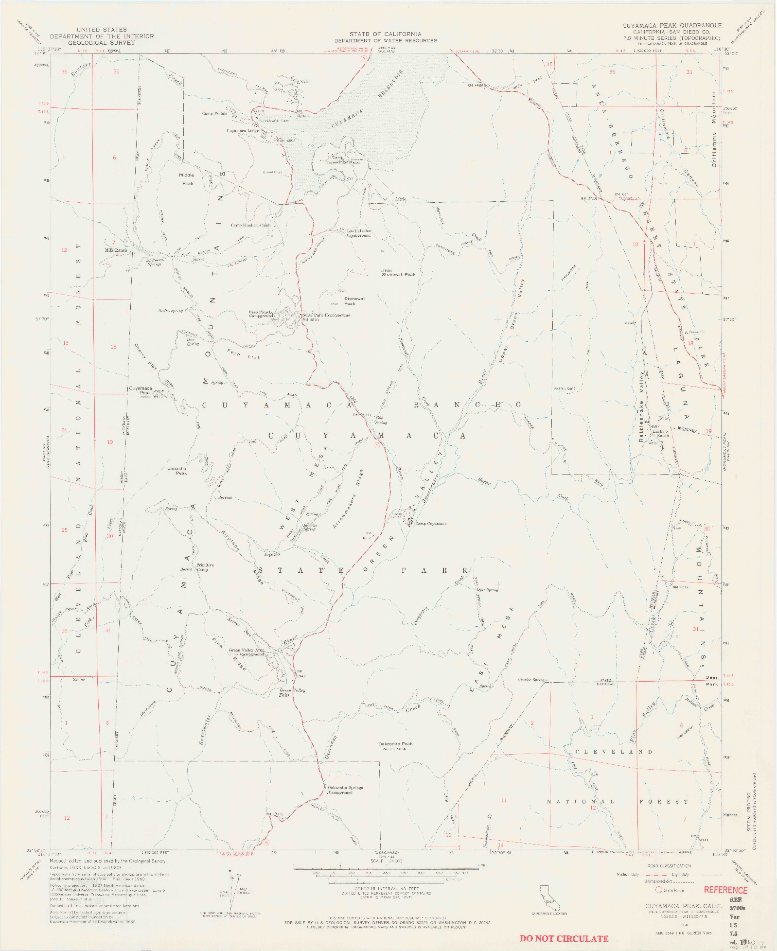 USGS 1:24000-SCALE QUADRANGLE FOR CUYAMACA PEAK, CA 1960