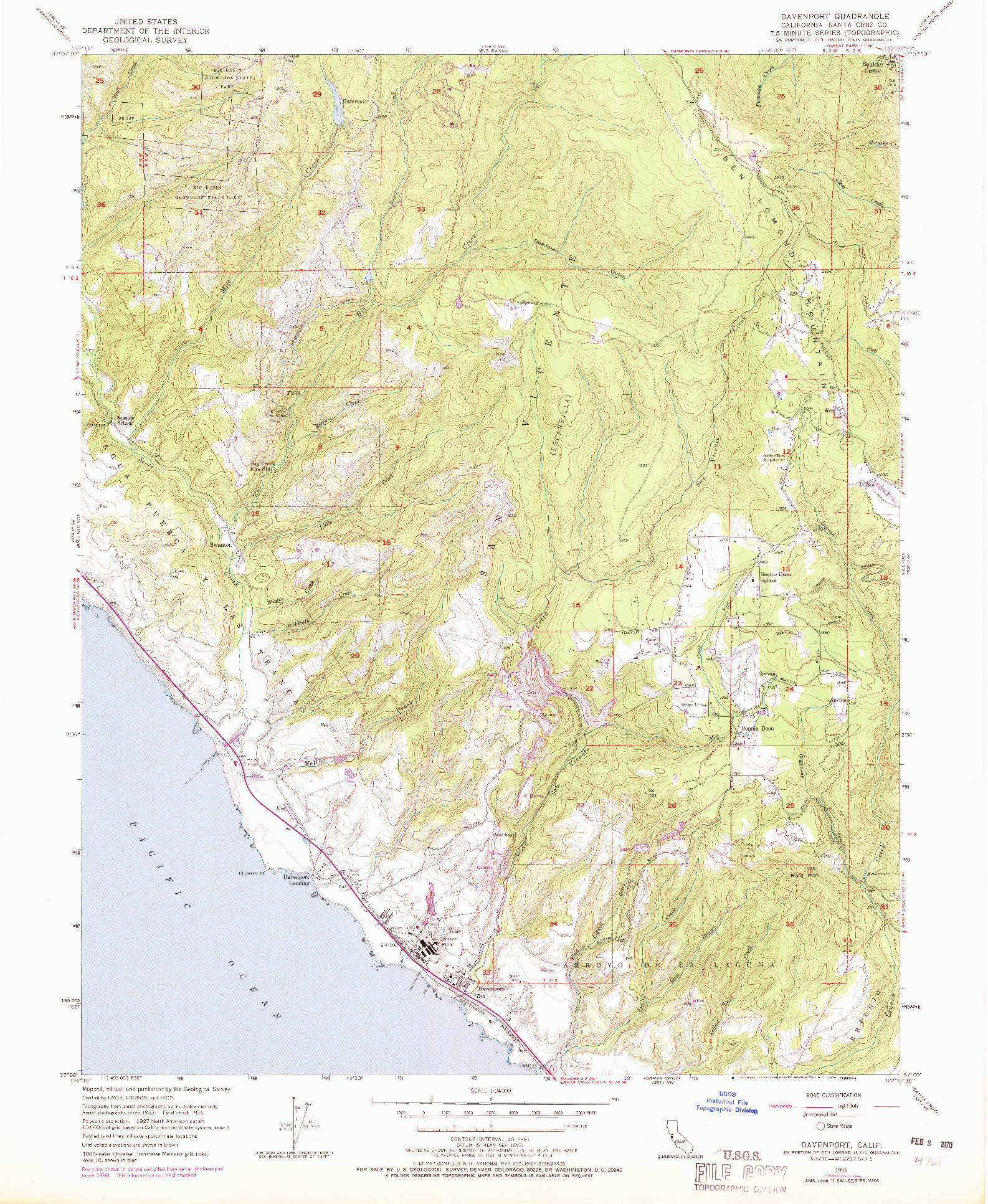 USGS 1:24000-SCALE QUADRANGLE FOR DAVENPORT, CA 1955