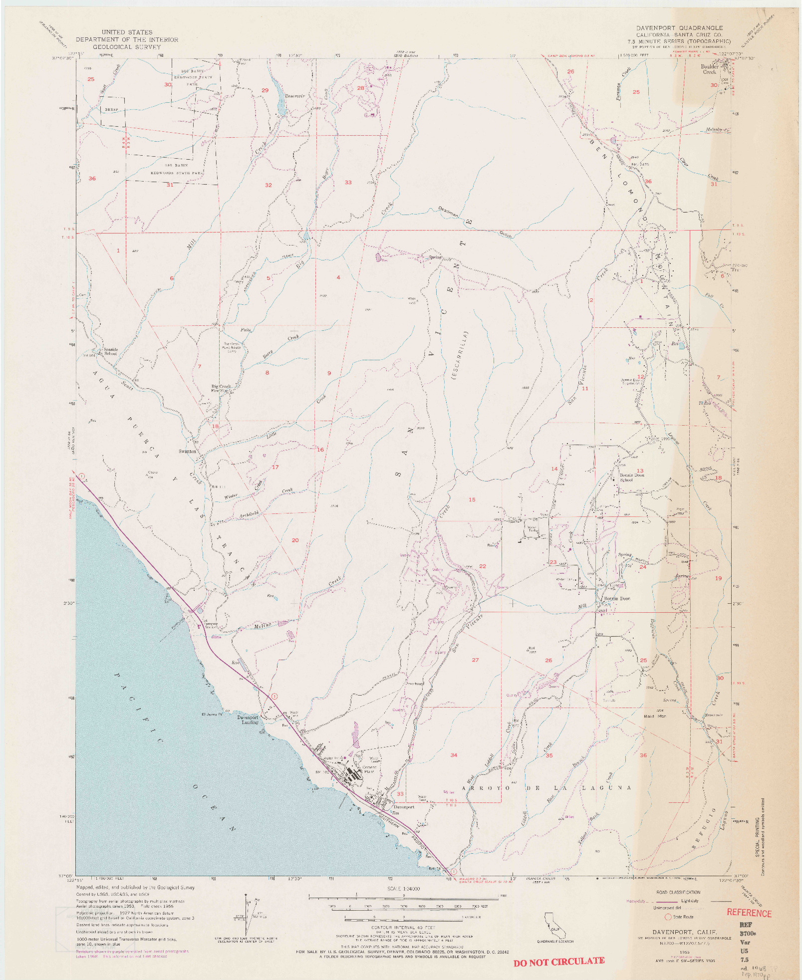 USGS 1:24000-SCALE QUADRANGLE FOR DAVENPORT, CA 1955