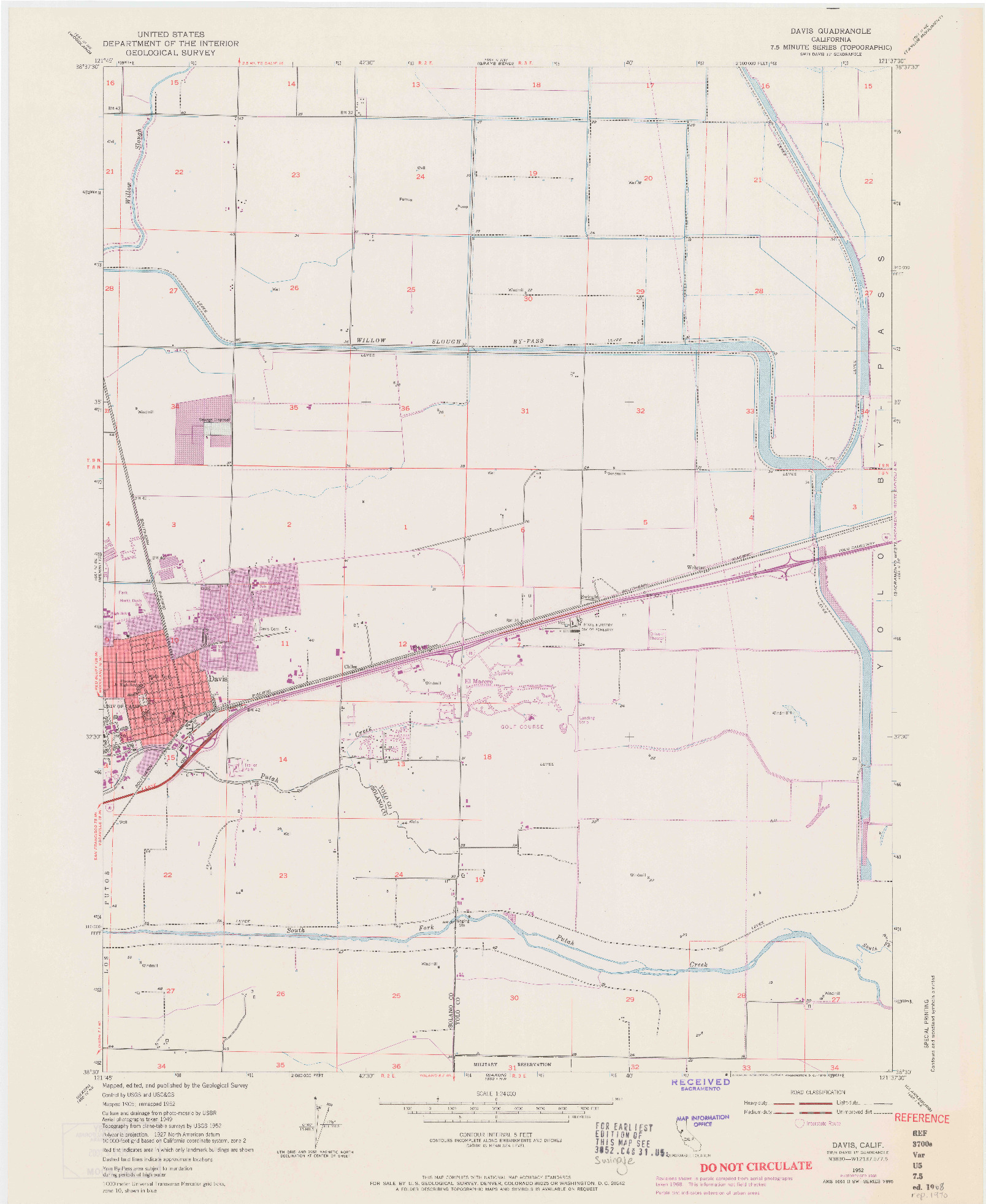 USGS 1:24000-SCALE QUADRANGLE FOR DAVIS, CA 1952