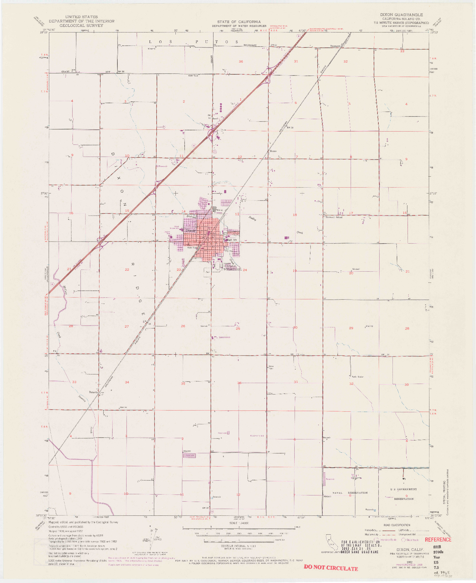 USGS 1:24000-SCALE QUADRANGLE FOR DIXON, CA 1952