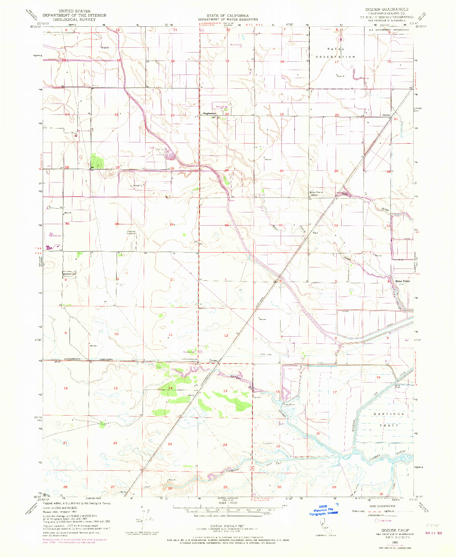 USGS 1:24000-SCALE QUADRANGLE FOR DOZIER, CA 1952
