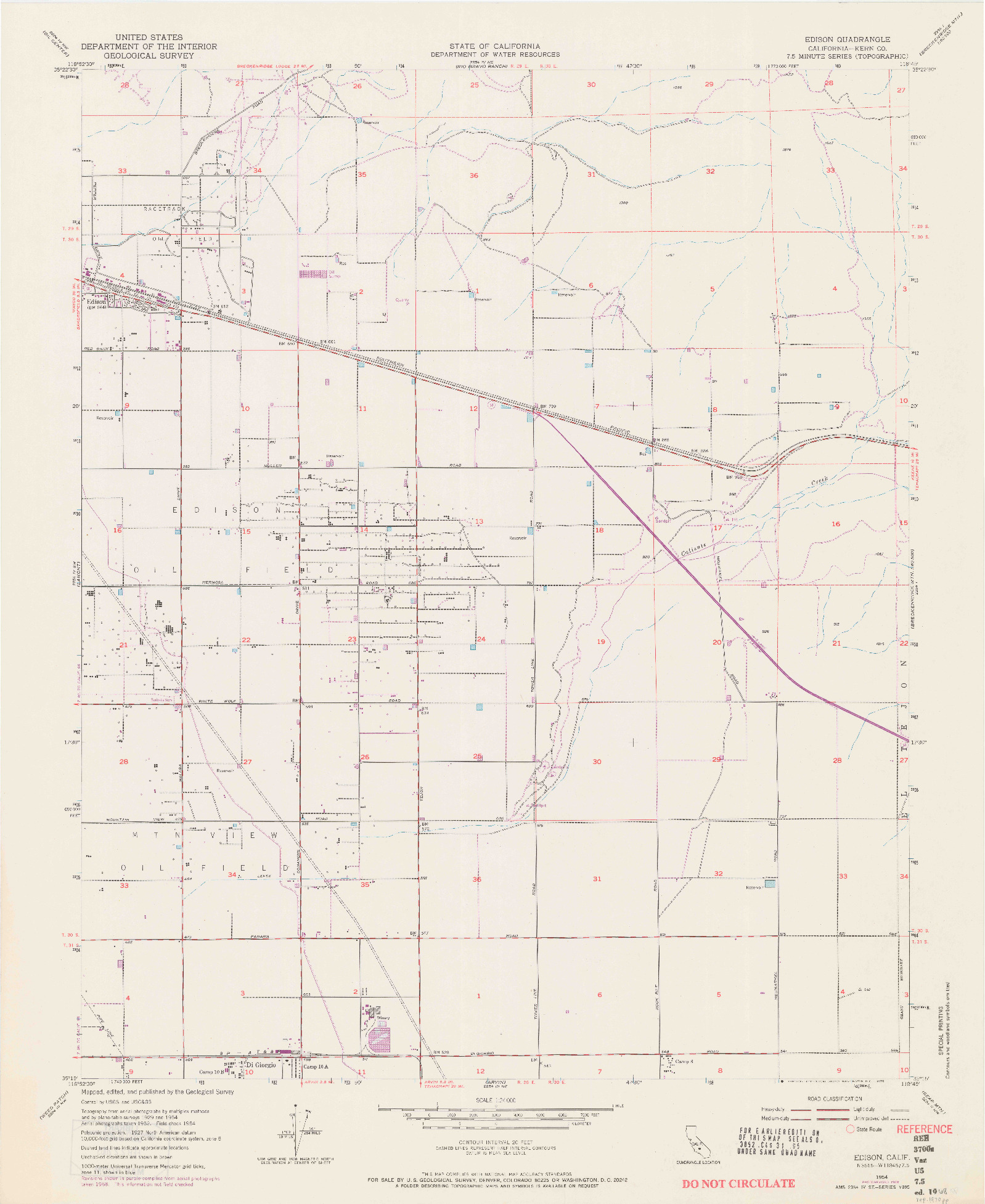 USGS 1:24000-SCALE QUADRANGLE FOR EDISON, CA 1954