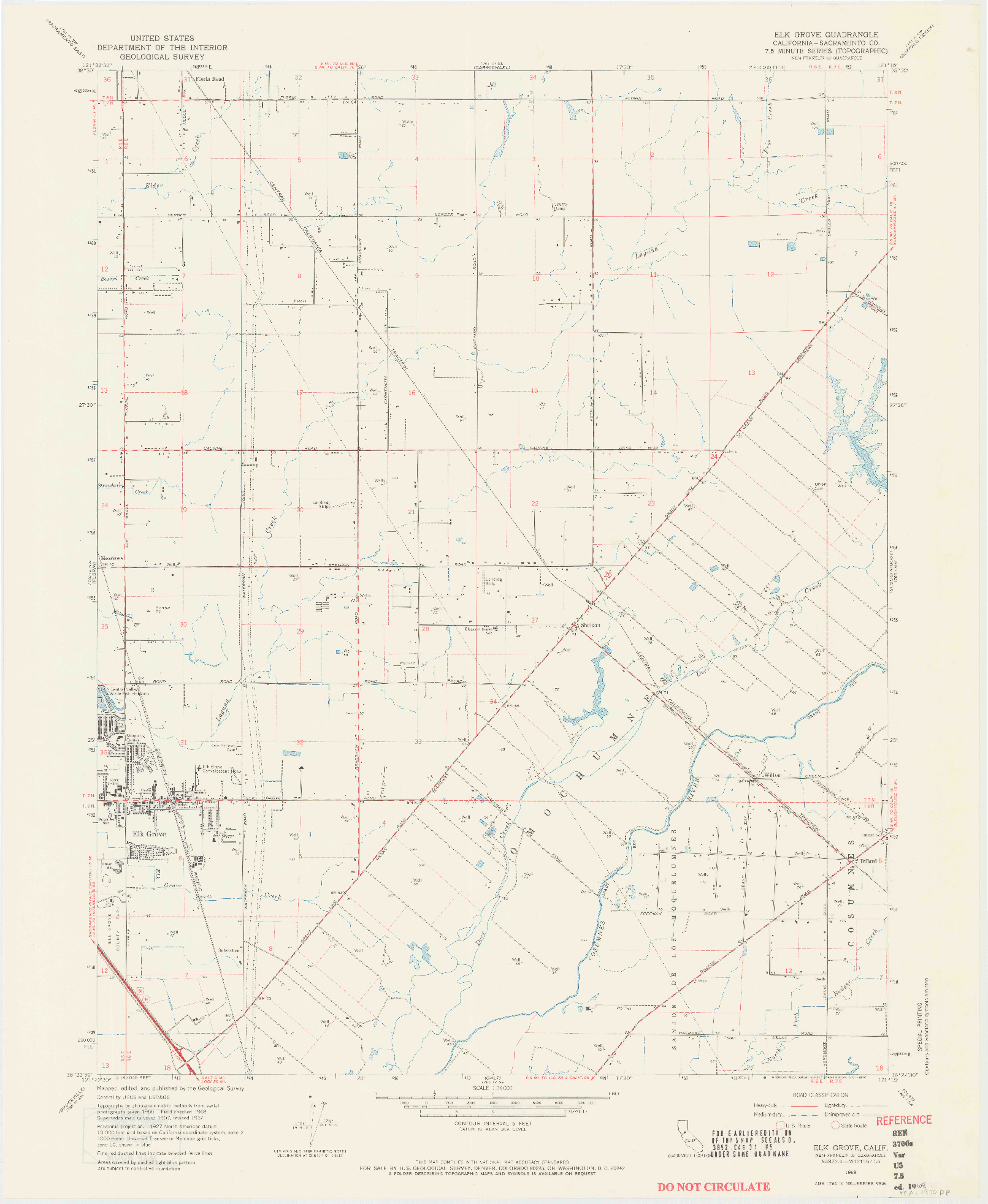 USGS 1:24000-SCALE QUADRANGLE FOR ELK GROVE, CA 1968