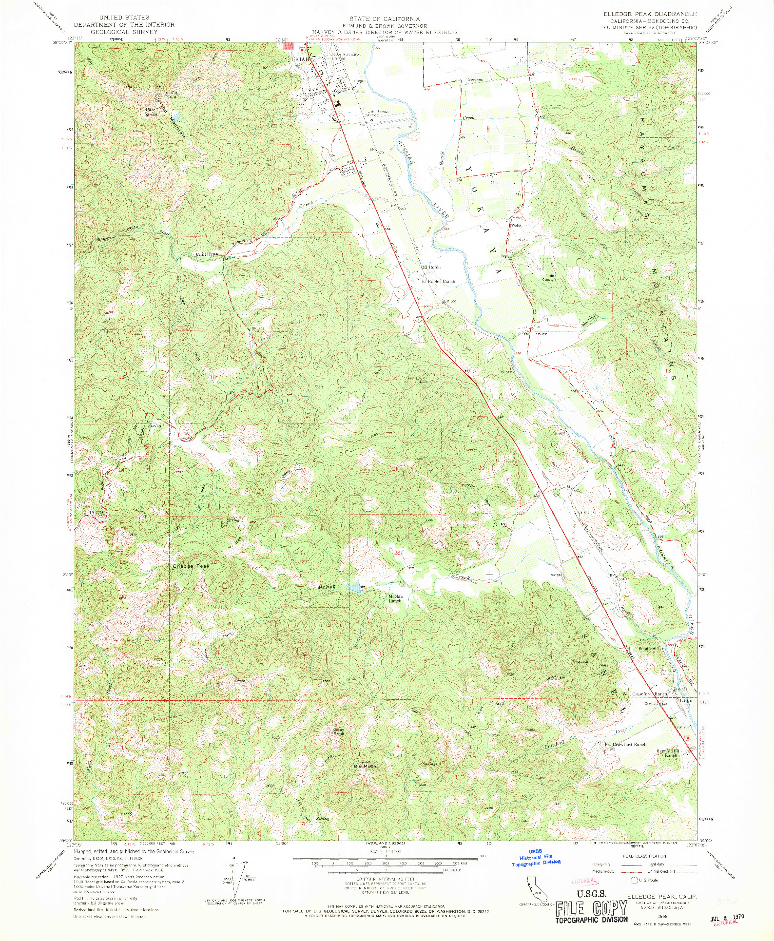 USGS 1:24000-SCALE QUADRANGLE FOR ELLEDGE PEAK, CA 1958