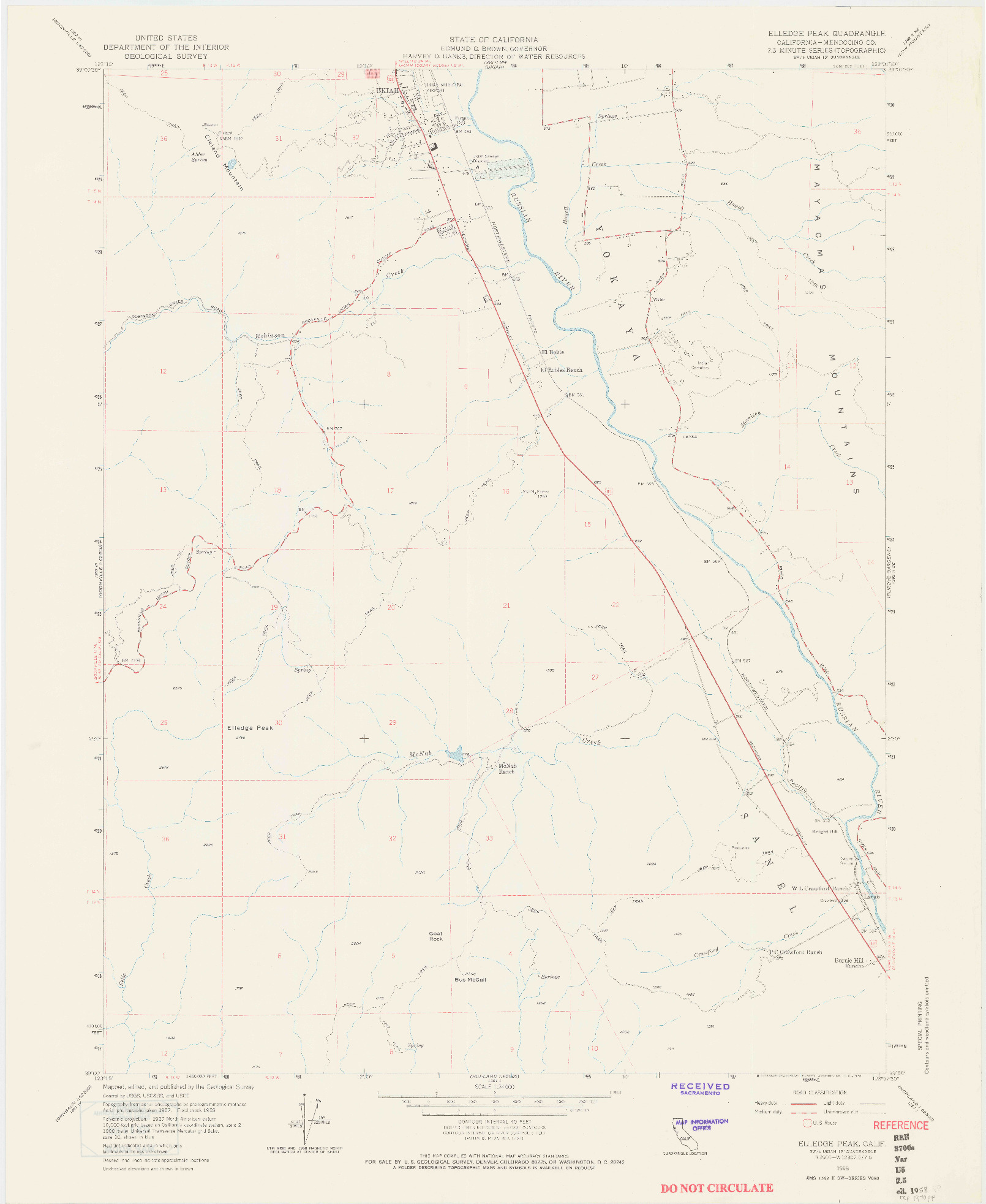 USGS 1:24000-SCALE QUADRANGLE FOR ELLEDGE PEAK, CA 1958