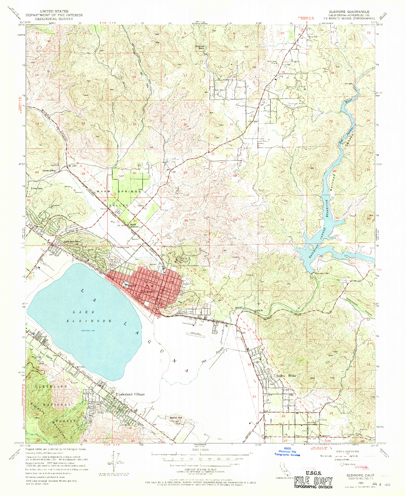 USGS 1:24000-SCALE QUADRANGLE FOR ELSINORE, CA 1953