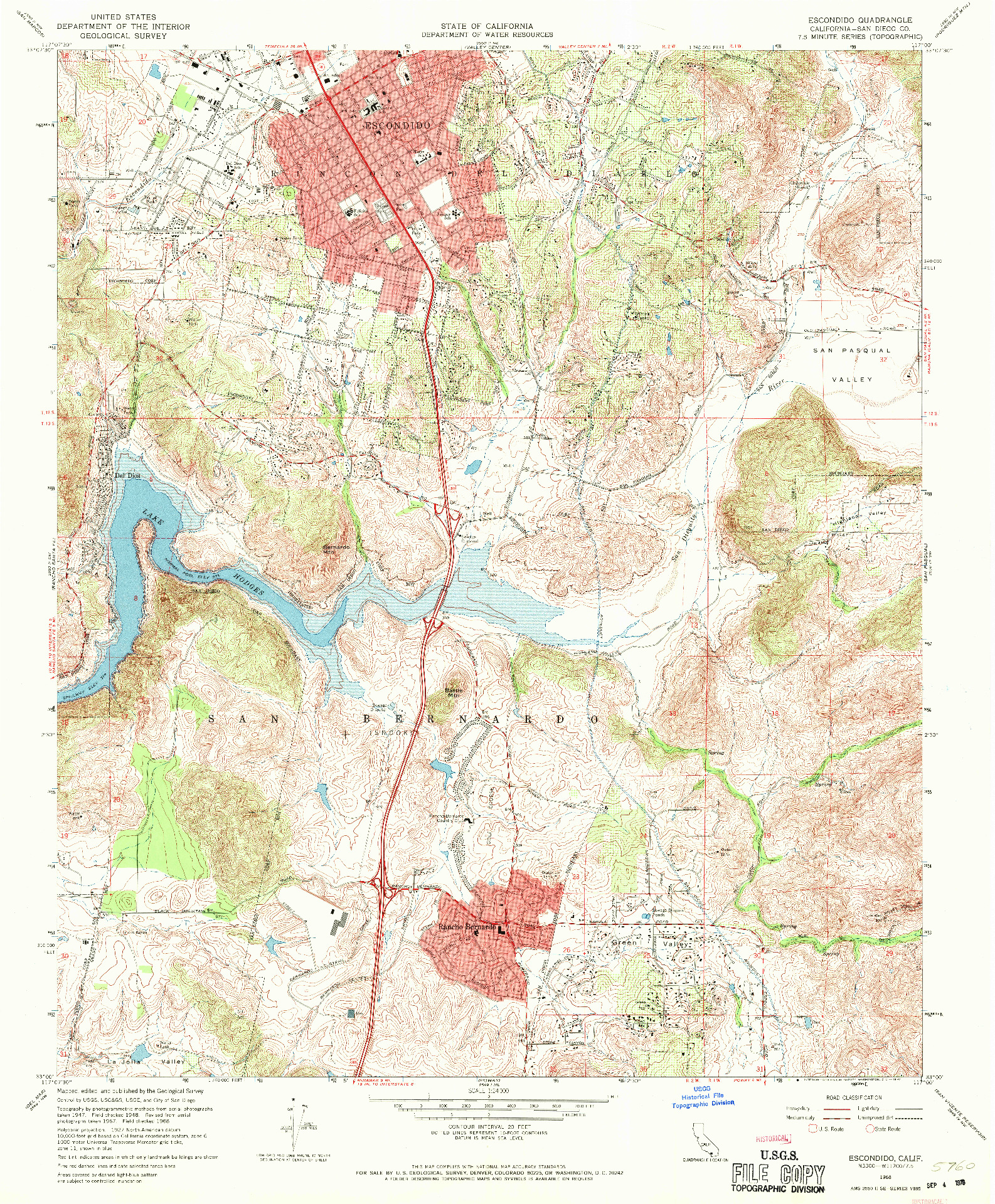 USGS 1:24000-SCALE QUADRANGLE FOR ESCONDIDO, CA 1968