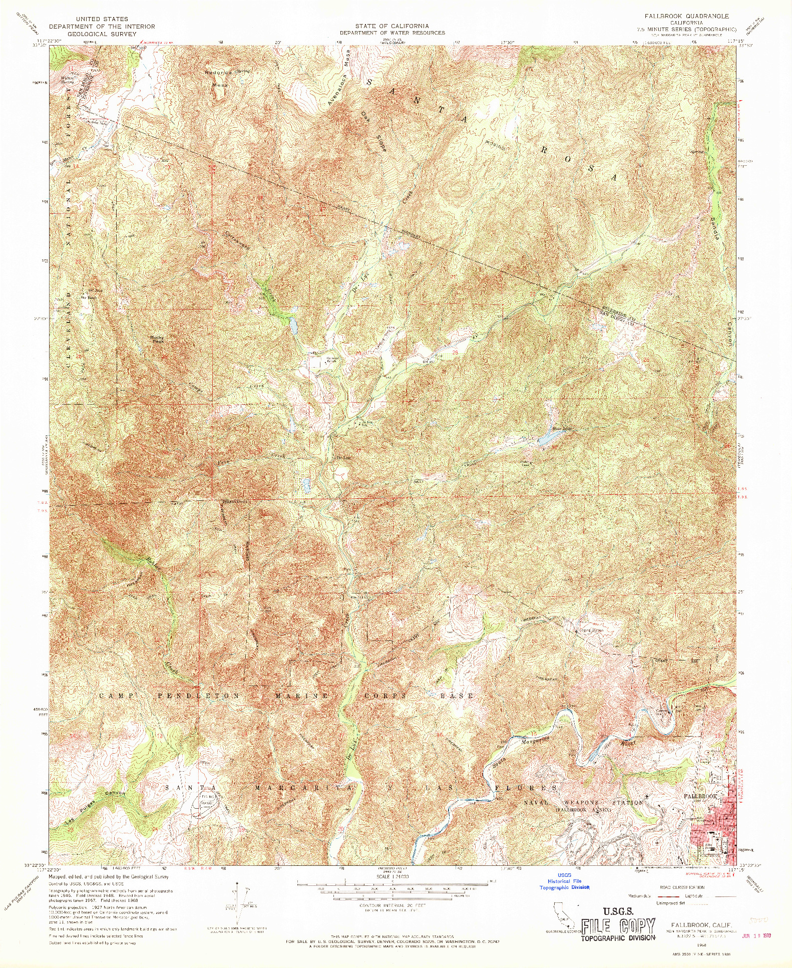 USGS 1:24000-SCALE QUADRANGLE FOR FALLBROOK, CA 1968