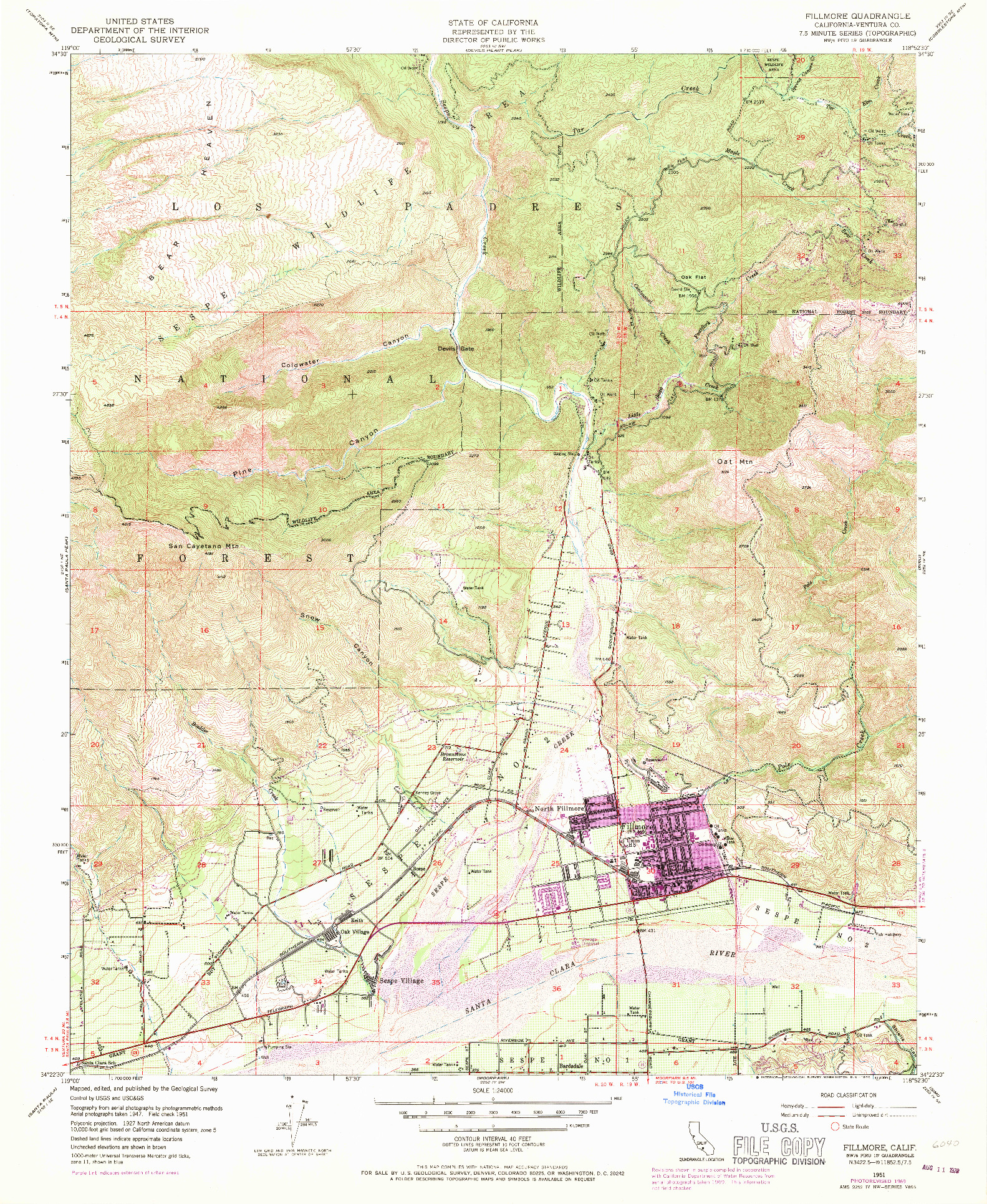 USGS 1:24000-SCALE QUADRANGLE FOR FILLMORE, CA 1951